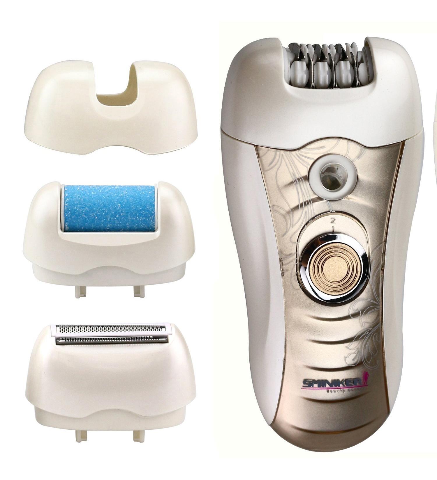 Sminiker 3 in 1 Lady Rechargeable Hair Removal Kit - Waterproof Bikini Trimmer, Epilator, Callus Remover - LED Shaver for Arms, Underarms, Bikini Line & Legs (Gold) - Buy Online on GoSupps.com