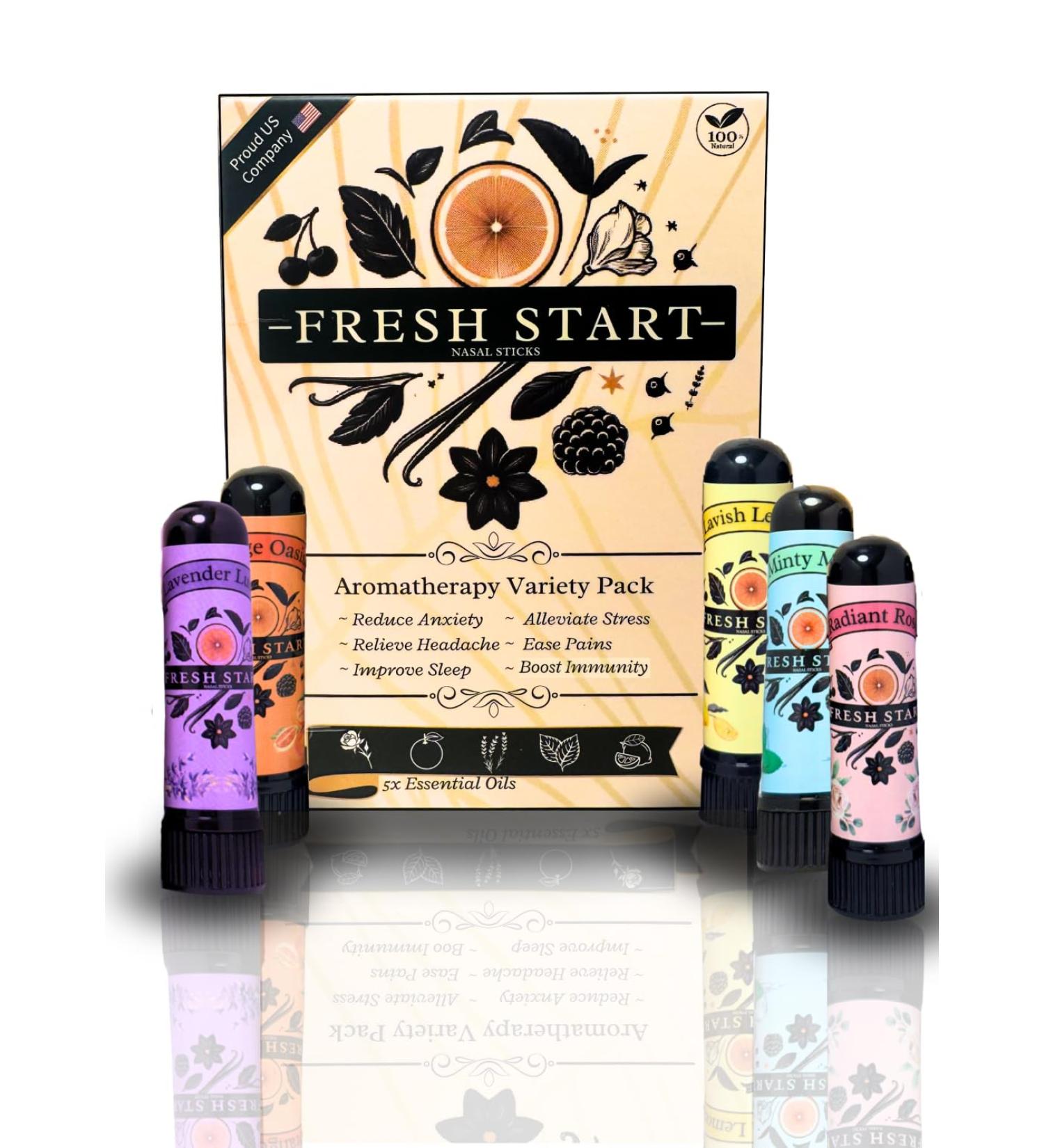 Fresh Start Nasal Stick (5 Pack) | Premium Nasal Inhalers for Better Breathing and Focus | 100% Pure with Essential Oils | (Lemon Rose Orange Peppermint Lavender) - Buy Online on GoSupps.com