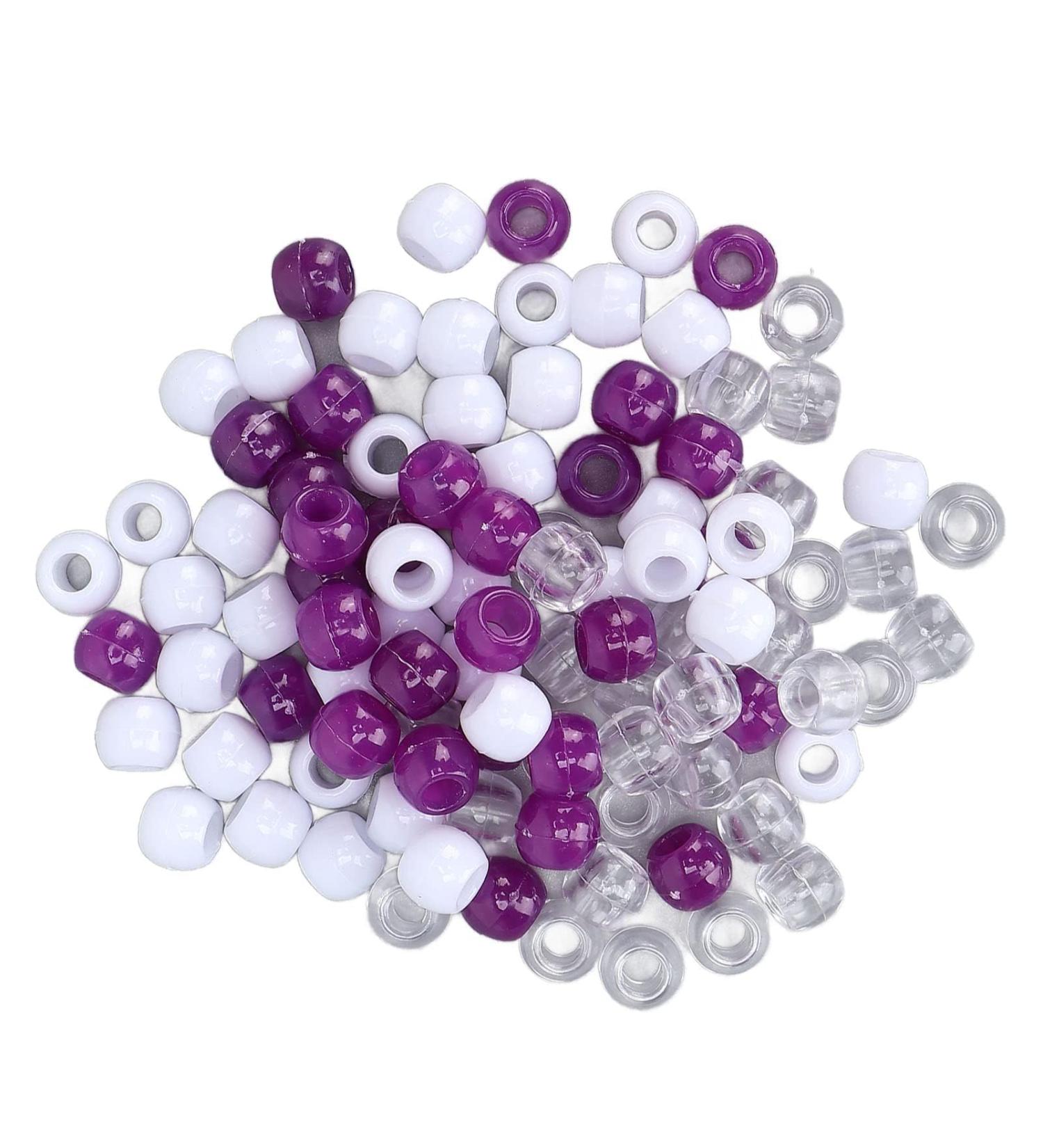 100 Transparent Hair Pearls & Plastic Clips - DIY Jewelry Set for Men Women & Girls - Ideal for Hair Braids & Bracelets (White Purple Transparent) - Buy Online on GoSupps.com