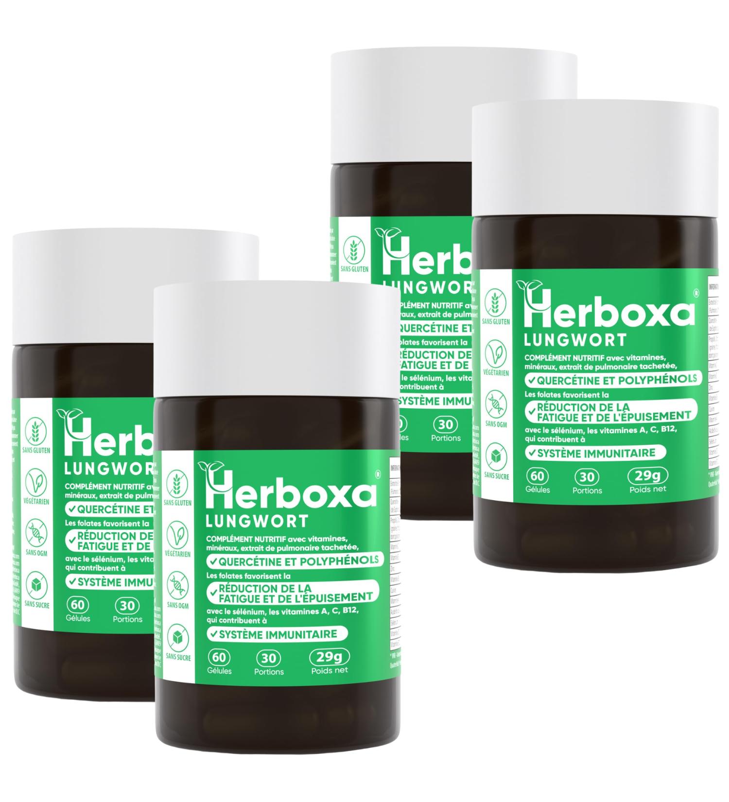 Herboxa Lung Herb Packs - 4 Pieces | Folic Acid Vitamin C & Quercetin - 60 Capsules for Fatigue Relief - Buy Online on GoSupps.com