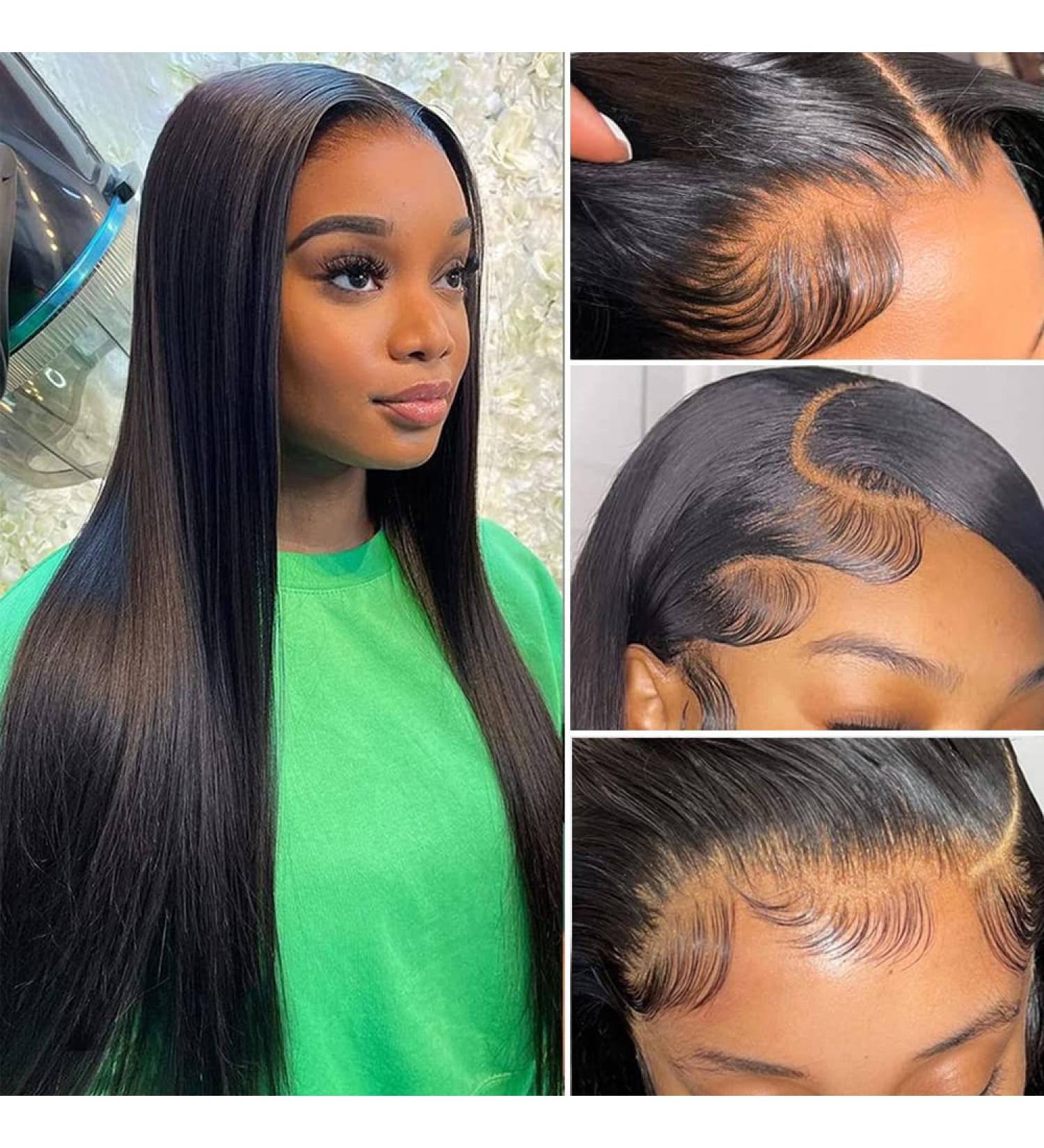 Lace Front Human Hair Wig 24 Inch Black Color | 13x4 HD Transparent Straight Frontal Wig 180% Density | Brazilian Virgin Hair Pre Plucked with Baby Hair for Black Women - Buy Online on GoSupps.com