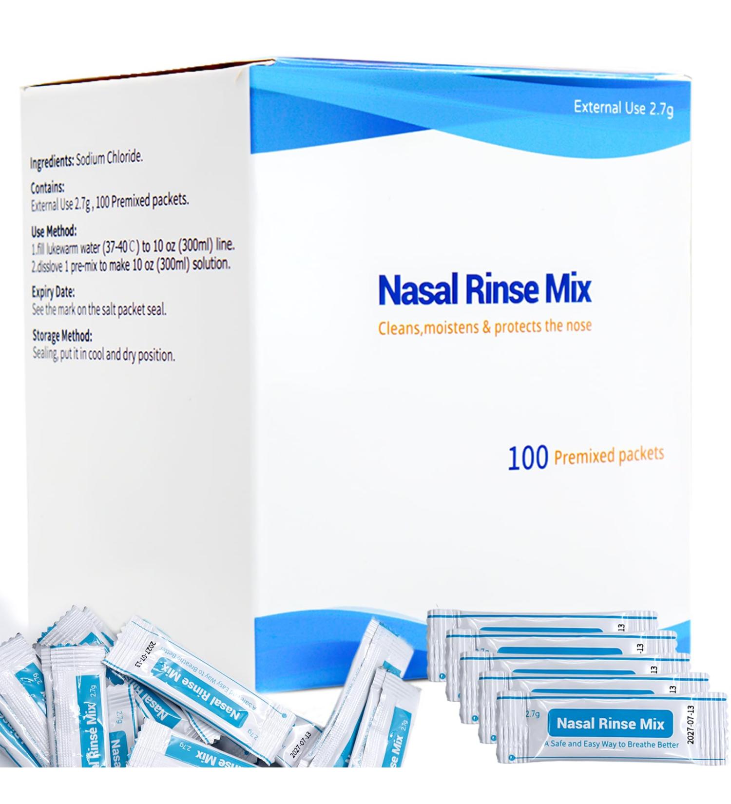 Deyuoau Pre-Mixed Neti Pot Salt Packets 100 Count - USP Grade for Nasal Irrigation Sinus & Allergy Relief - Refill Packets - Buy Online on GoSupps.com