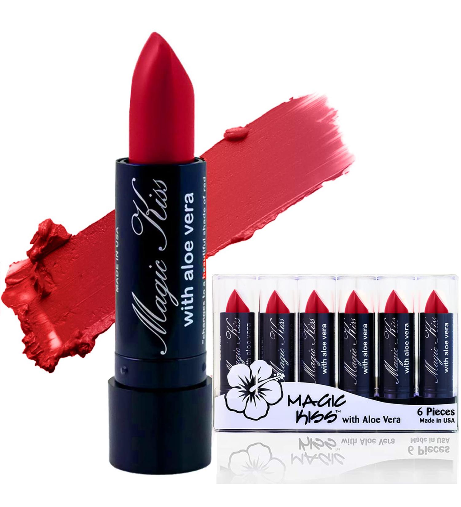 Magic Kiss Aloe Vera Color Changing Lipstick Set - 6 Pack, Red, MADE IN USA - Buy Online on GoSupps.com