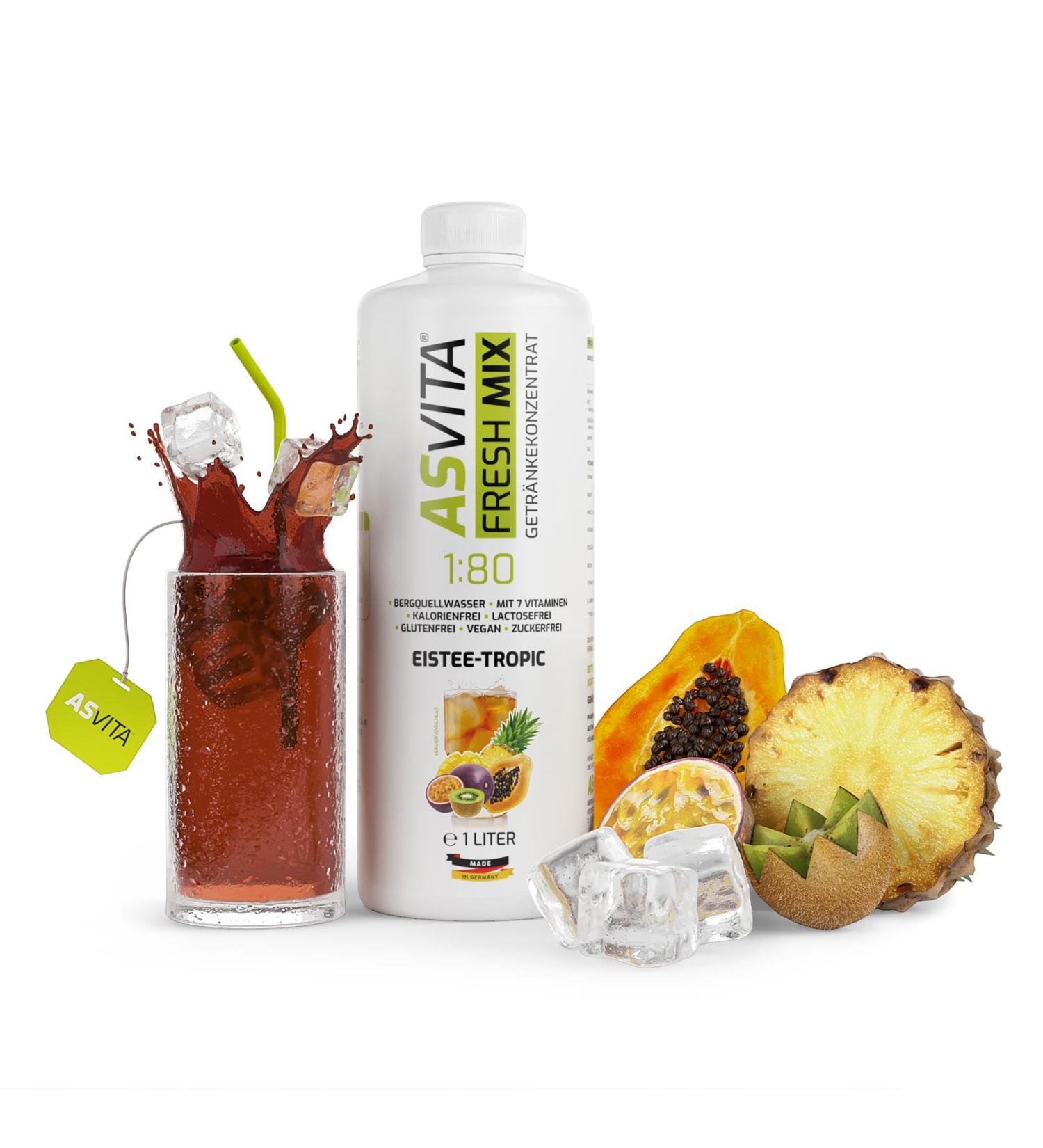 ASVITA SIRUP - Sugar-Free Beverage Concentrate (1L) | 26 Delicious Flavors Includes Iced Tea Tropic - Perfect for International Shipping - Buy Online on GoSupps.com