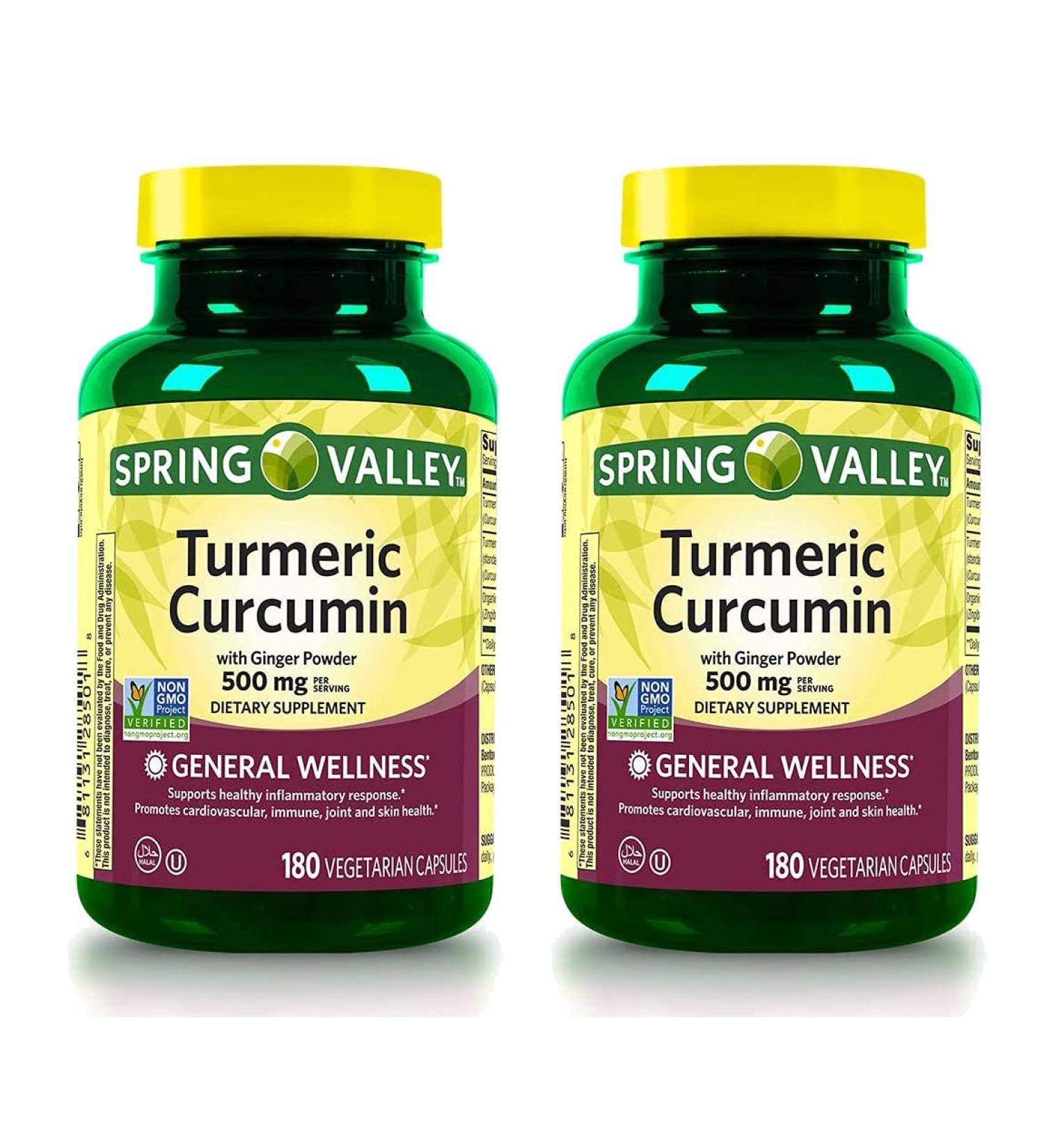 Spring Valley Turmeric Curcumin 500mg with Ginger Powder 180 Capsules - Pack of 2 | Promotes General Wellness - Buy Online on GoSupps.com
