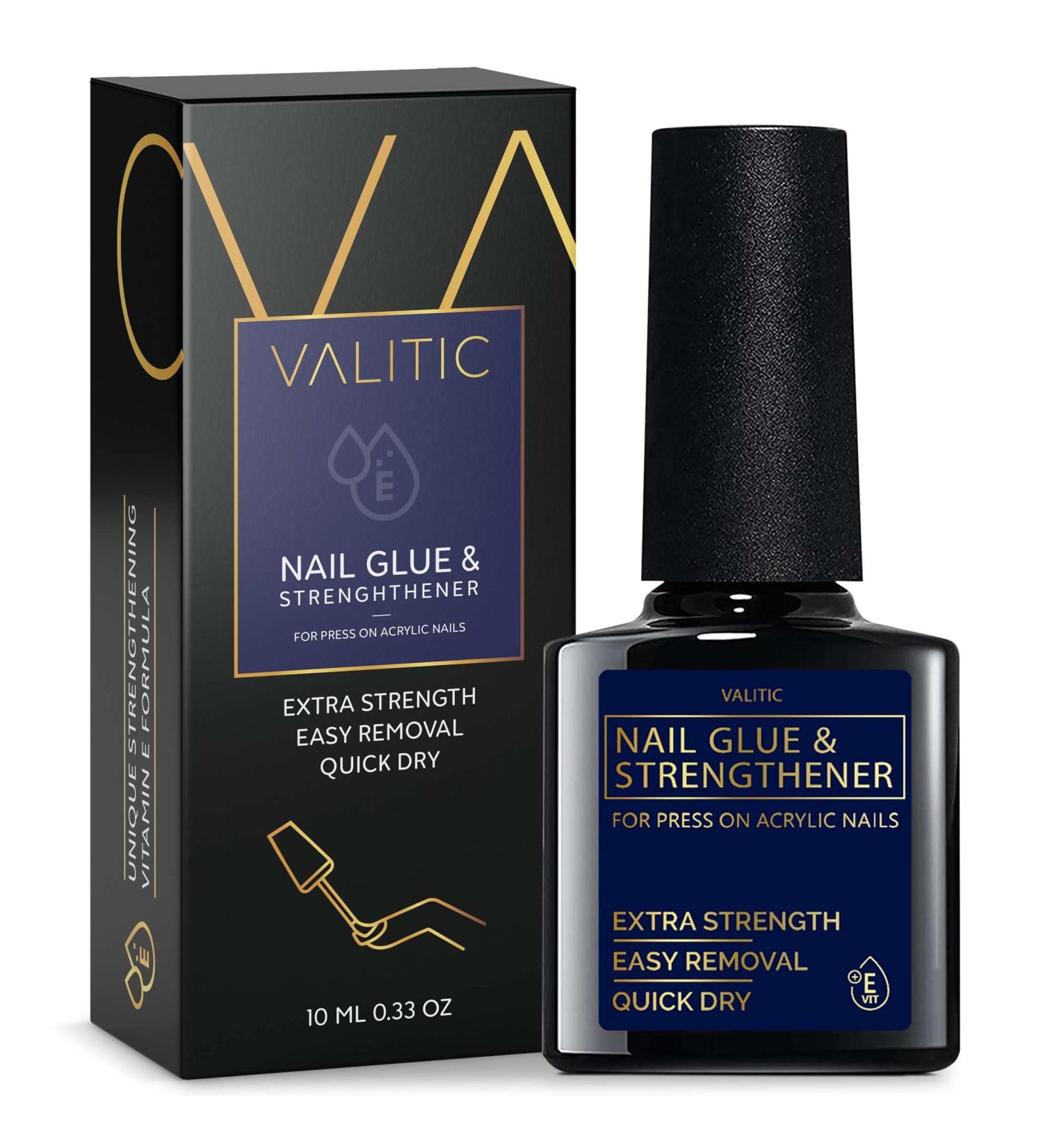 Valitic Nail Glue & Strengthener for Acrylic/Press On Nails - Quick Dry Brush On Gel, Long Lasting & Adhesive Bond for False Nails - Nail Strengthener for Tips - 0.33oz, 1 Pack - Buy Online on GoSupps.com