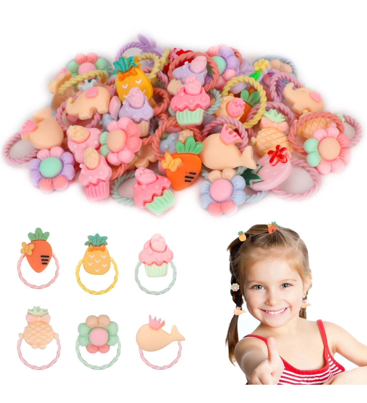Unaone 40 PCS Cute Cartoon Hair Ties for Girls | Stretchable Elastic Bands for Ponytails | Ideal for Baby Girls, Toddlers, Kids | Type 3 - Buy Online on GoSupps.com