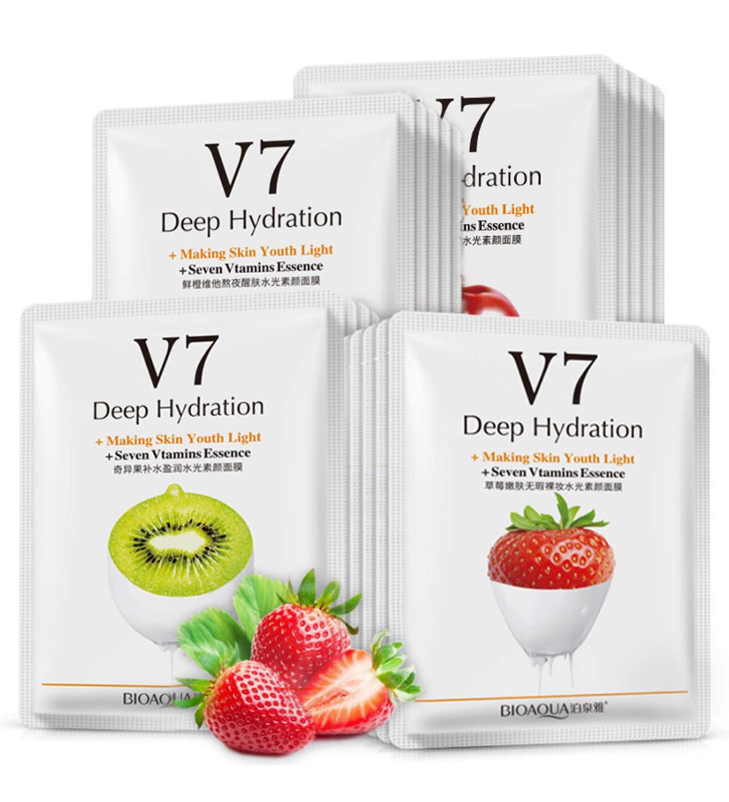 BIOAQUA V7 Deep Hydration Face Mask - 8 PCS | Youthful Skin with Seven Vitamins & Natural Extracts - Refreshing & Moisturizing - Buy Online on GoSupps.com
