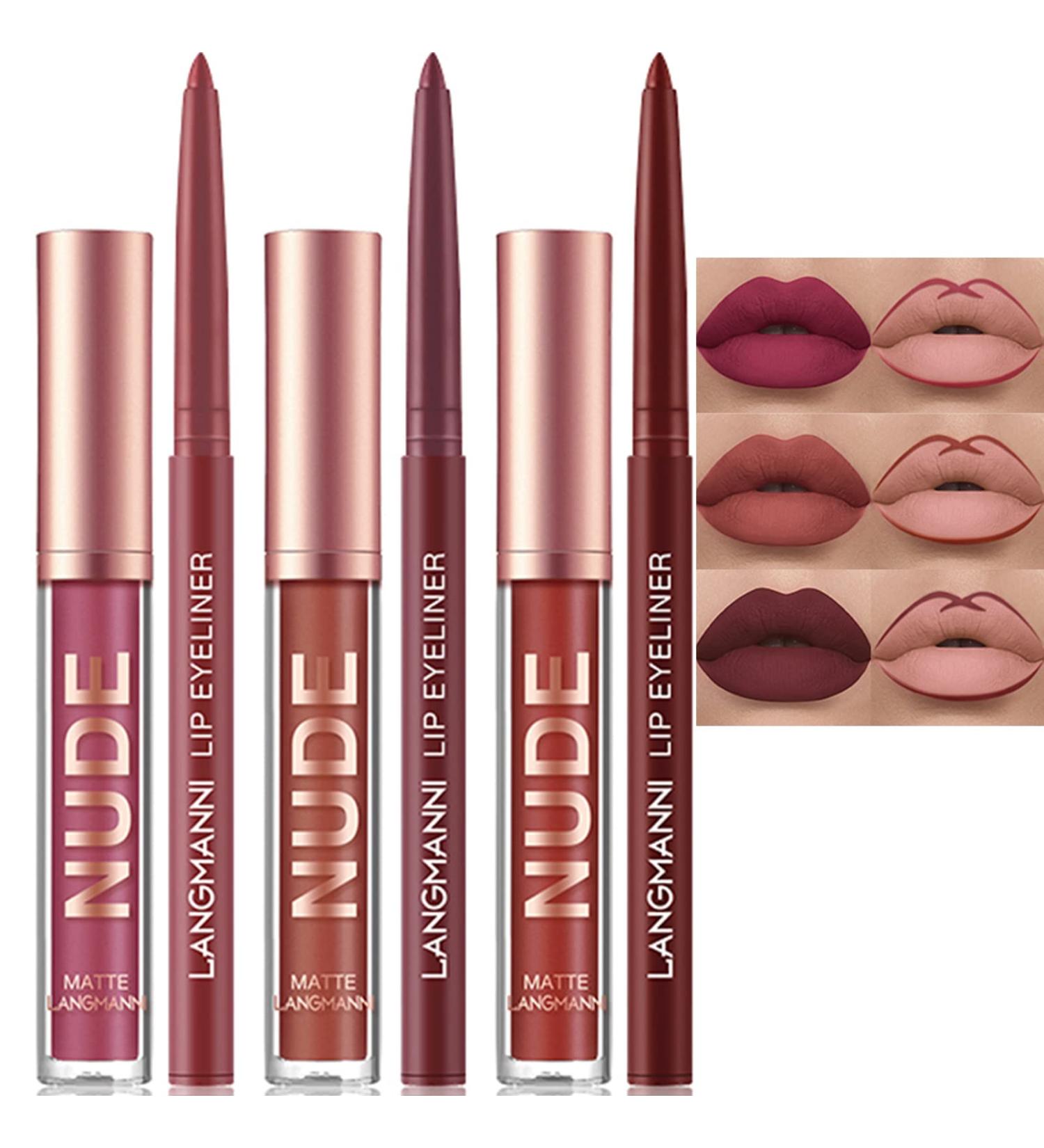 UCANBE 3PCS Liquid Lipstick + 3PCS Lip Liner Set D - Waterproof Velvet Matte Makeup for Long-Lasting Full Lips Gloss - Women's Gift - Buy Online on GoSupps.com