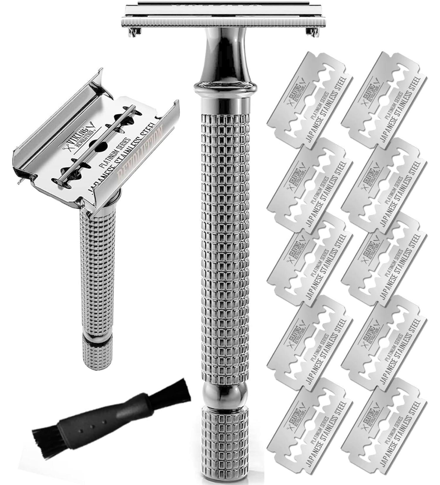 Shaving Revolution Razor Plane Set - Stainless Steel Safety Razor with 10 Japanese Blades for a Close Clean Shave - Buy Online on GoSupps.com