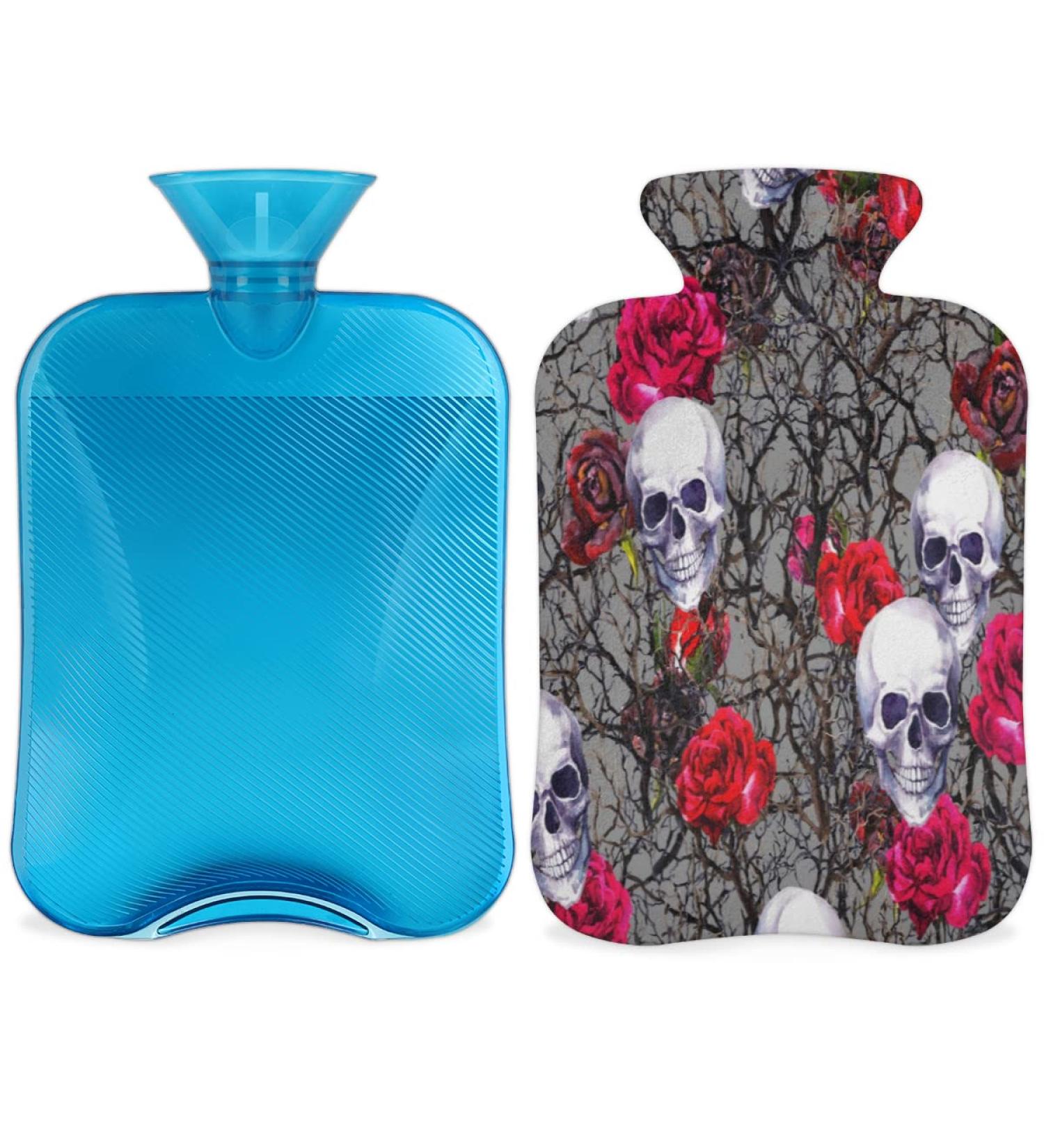 2L Hot Water Bottle for Pain Relief - Halloween Skull & Rose Design - PVC Cold & Heat Therapy for Menstrual Cramps Feet & Hand Warmers | International Shipping - Buy Online on GoSupps.com