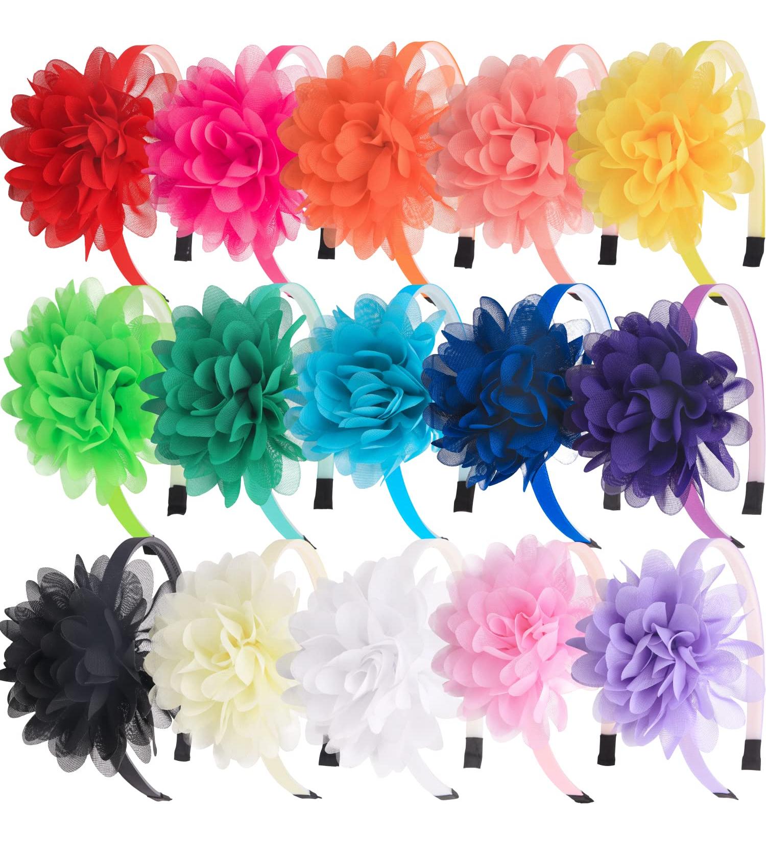 XIMA Chiffon Flower Headbands for Girls - Pack of 15 | Kids Teens Hair Accessories - Buy Online on GoSupps.com