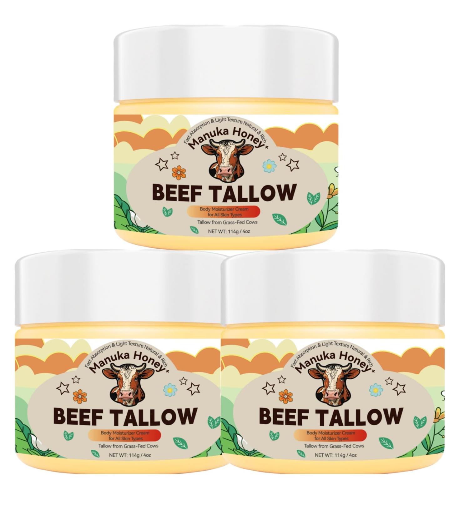 Organic Grass-Fed Beef Tallow Balm (4oz/3pack) - Whipped with Manuka Honey Ultra-Moisturizing for Face & Body Natural Skincare for Dry & Sensitive Skin 4 Fl Oz (Pack of 3) - Buy Online on GoSupps.com