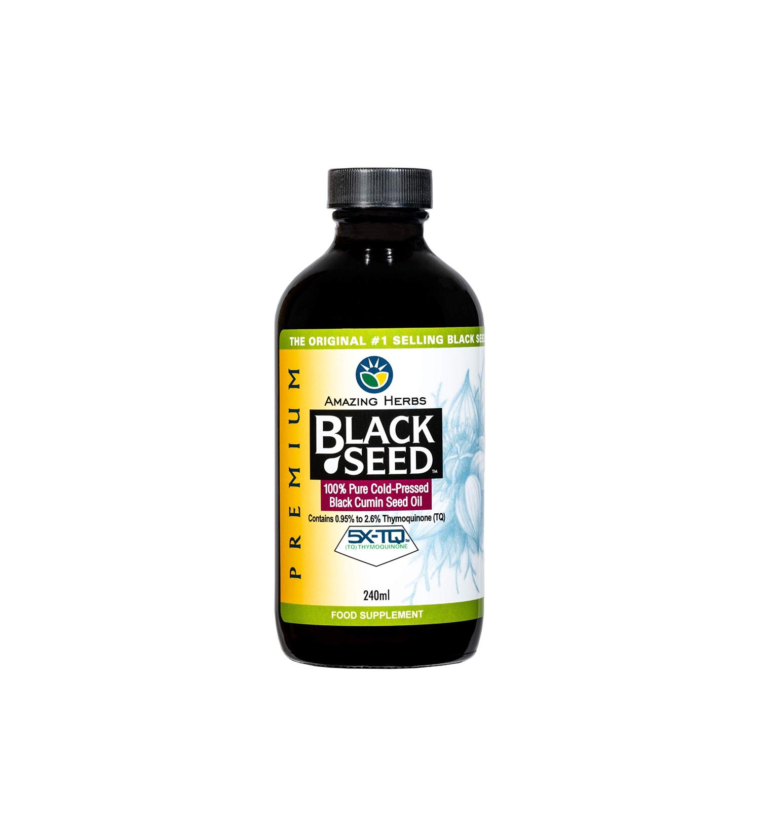 Premium Cold-Pressed Black Seed Oil - Amazing Herbs | High Strength Pure Black Cumin Oil (240ml) - Buy Online on GoSupps.com