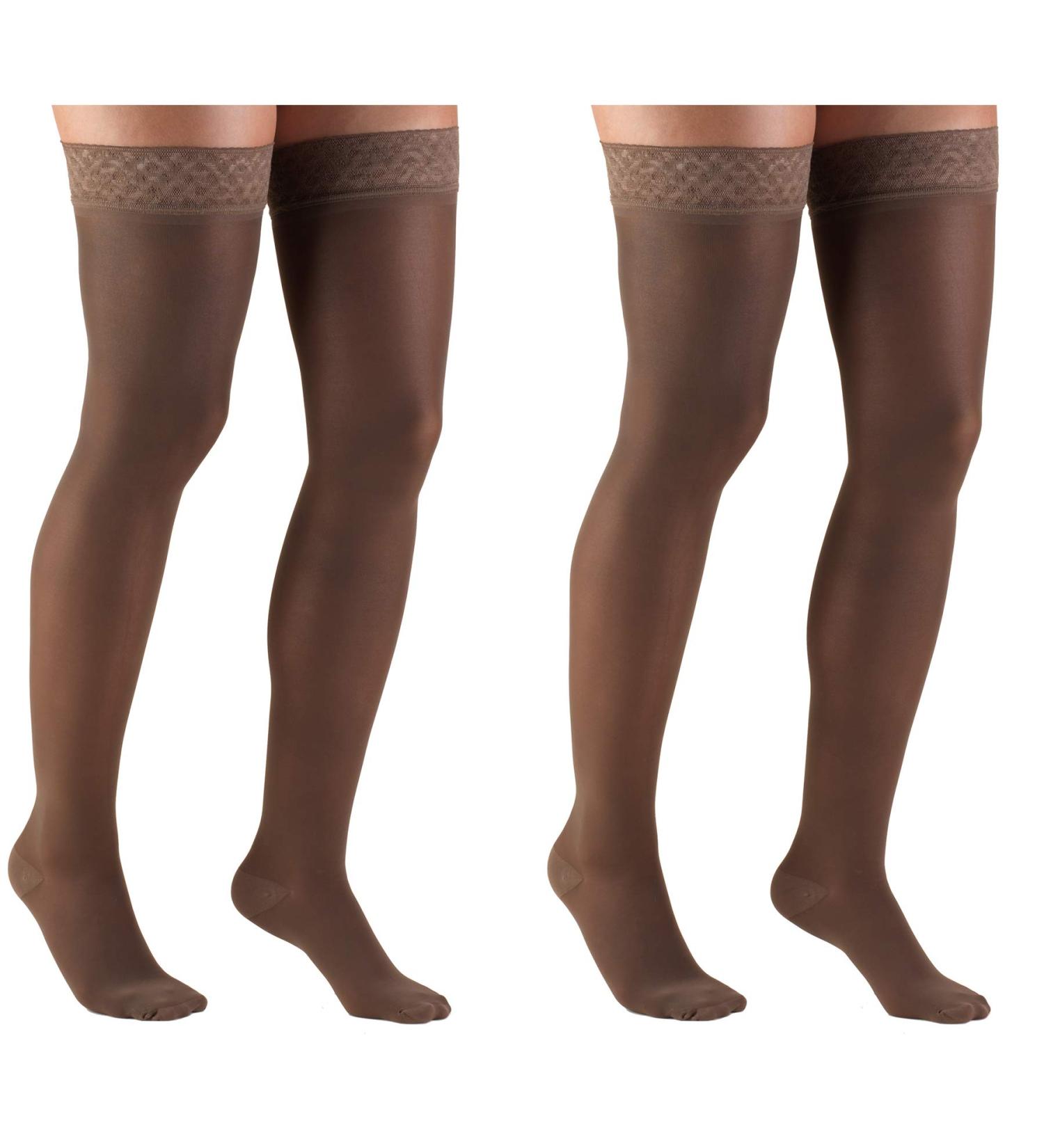 Truform Compression 30-40 mmHg Sheer Thigh High Stockings - Medium Taupe (Pack of 2) | International Shipping Available - Buy Online on GoSupps.com