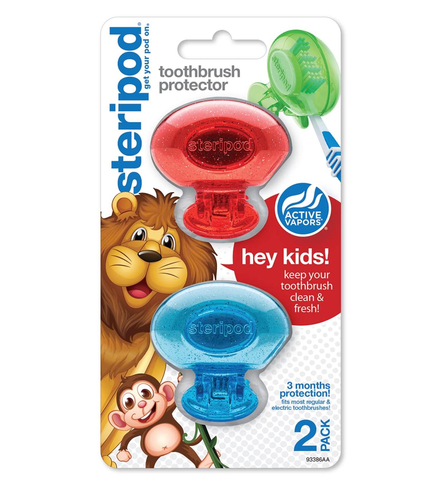 Steripod Kids Clip-On Toothbrush Protector - Keeps Toothbrush Clean & Fresh Fits Most Manual & Electric Toothbrushes 2 Count Red & Blue Glitter - Buy Online on GoSupps.com