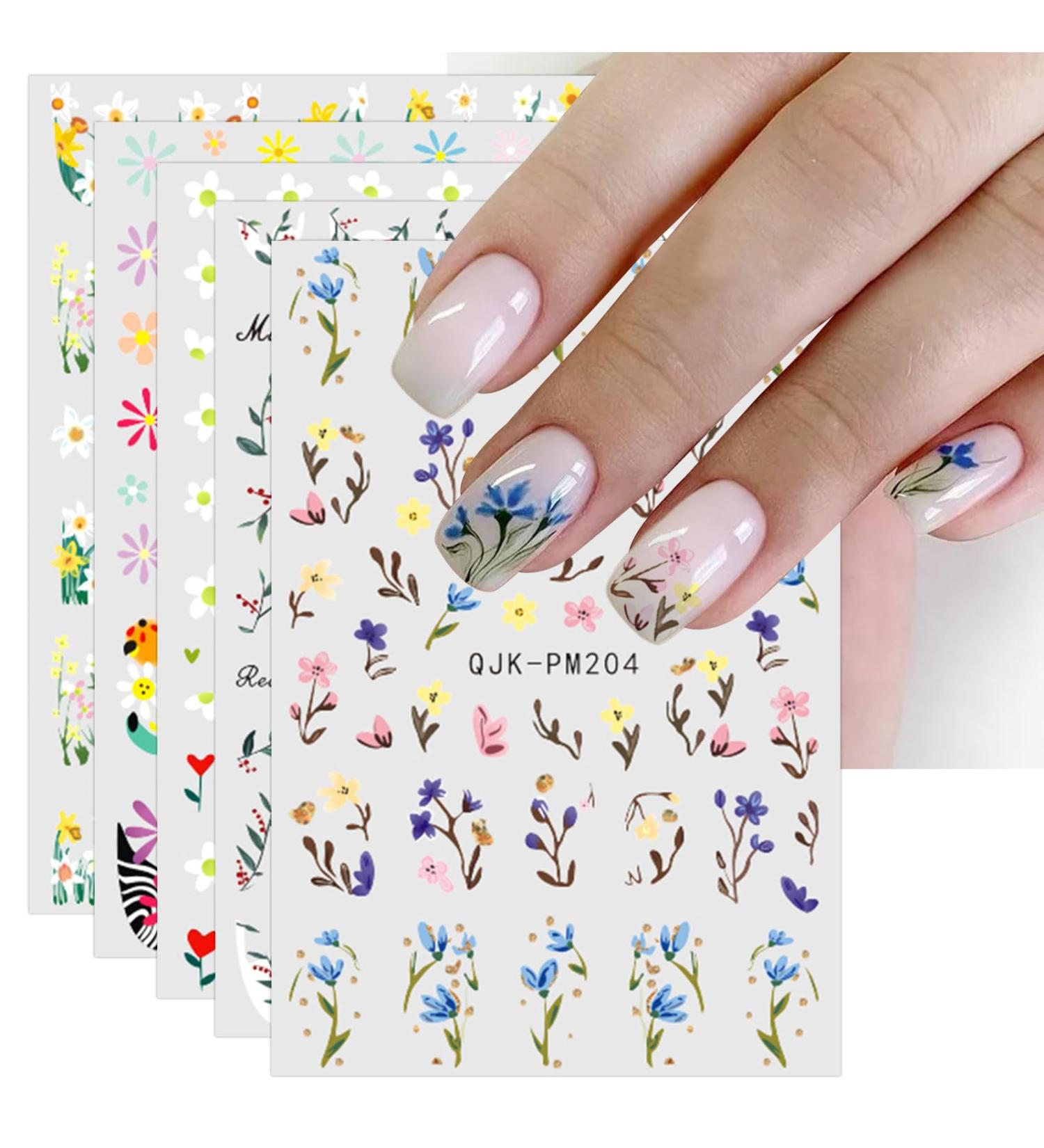 JMEOWIO 10 Sheets Flower Nail Art Stickers Decals Self-Adhesive Spring Summer Line Colorful Floral Nail Supplies Nail Art Design Decoration Accessories - Buy Online on GoSupps.com