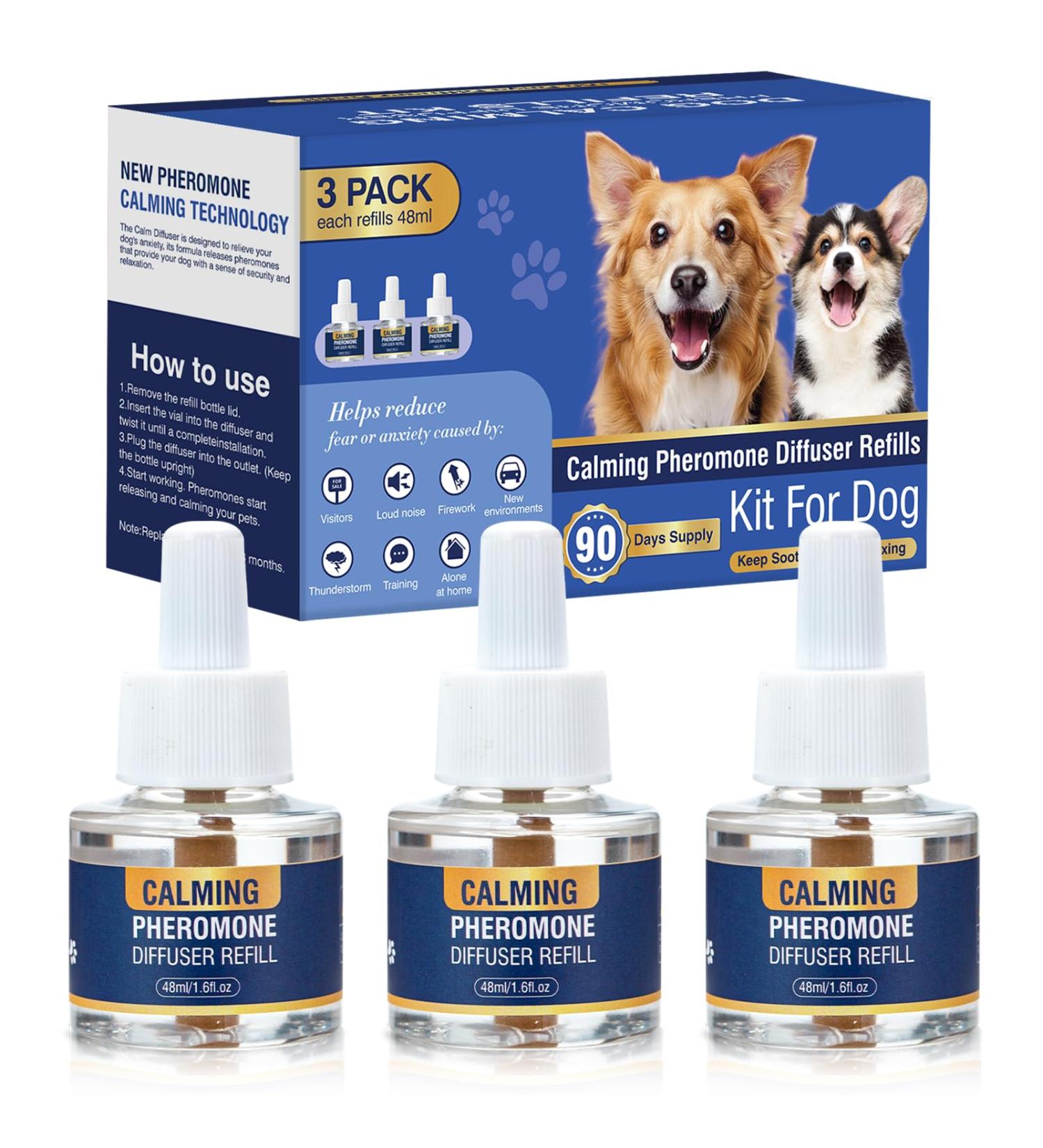 Dog Pheromones Anti Stress Calming Soothing Taking Pheromones to Soothe Relaxing Calming Agitated Stressed Reduces Anxiety Storm Fireworks 3 * 48ml Diffuser Refills Tasteless - Buy Online on GoSupps.com