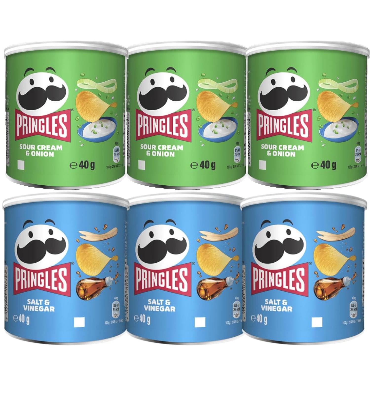 Sour Cream & Onion Tub 40g x3 with Salt & Vinegar Tub 40g x3 - Bundle Consisting of Pringles x6 Pack