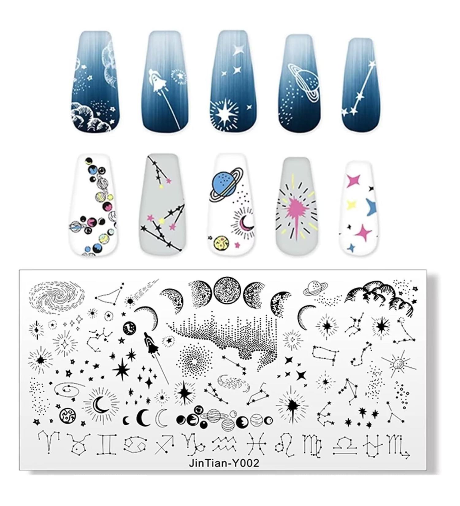 OUBFUUY Moon & Star Nail Stamp Plates Nails Art Stamping Plates Constellation Theme Nail plate Template Image Plates - Buy Online on GoSupps.com