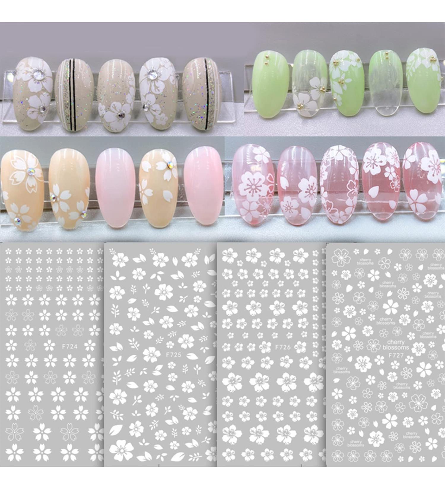 8 Sheets MiaoWu White Cherry Blossoms 3D Nail Art Stickers for Acrylic Nail Decoration - Buy Online on GoSupps.com