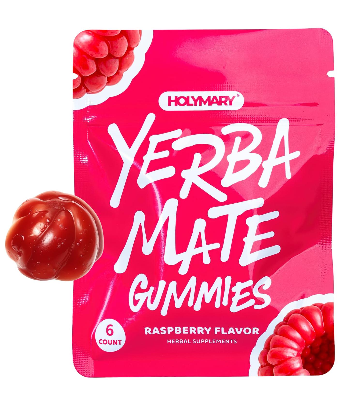 Yerba Mate Gummies - Raspberry Flavor | Vegan Non-GMO Gluten-Free | Natural Energy & Focus Boost | 1 Pack (6 Gummies - Buy Online on GoSupps.com