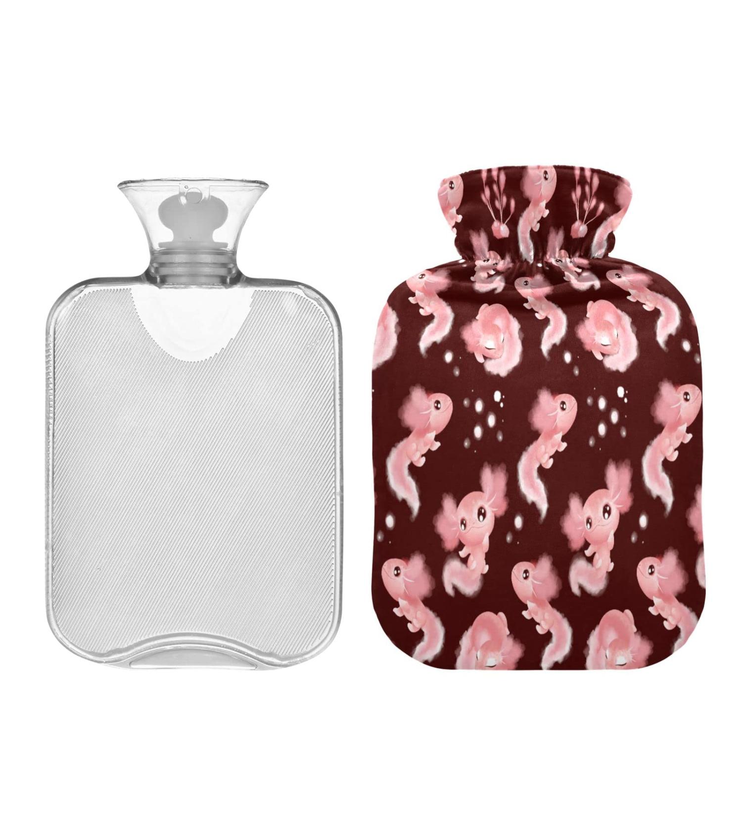 Watercolor Pink Axolotl Hot Water Bottle - 1L Plush Cover for Kids & Adults - Perfect Winter Warmer - Buy Online on GoSupps.com
