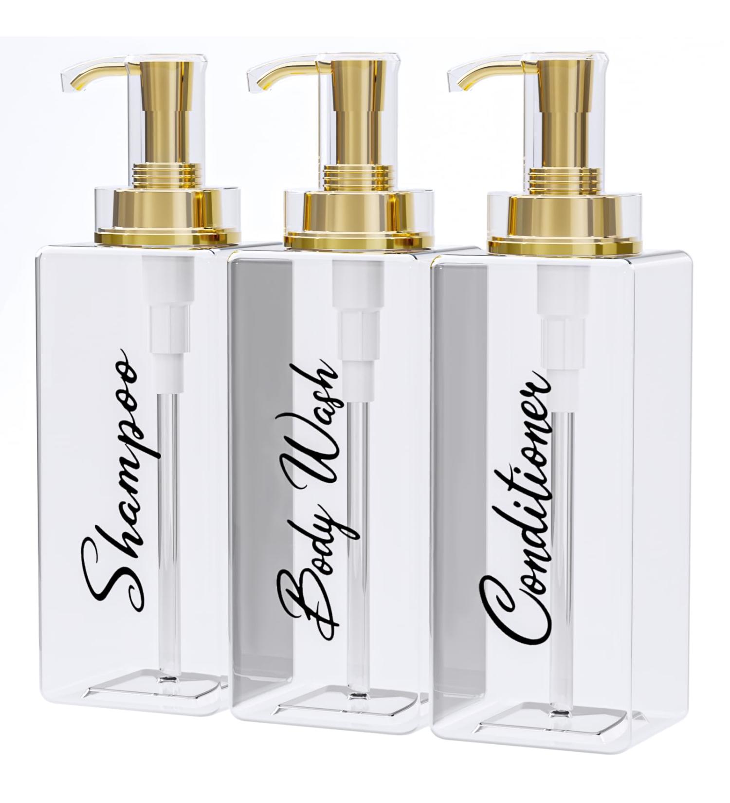 Akalin Shampoo and Conditioner Dispenser 16oz Set of 3 Refillable Shampoo and Conditioner Bottles with Pump 3 Clear Body Wash Dispenser for Shower Gold Soap Dispenser Bathroom (Clear) 3pcs 500ml Gold Pump Bottles - Clear - Buy Online on GoSupps.com