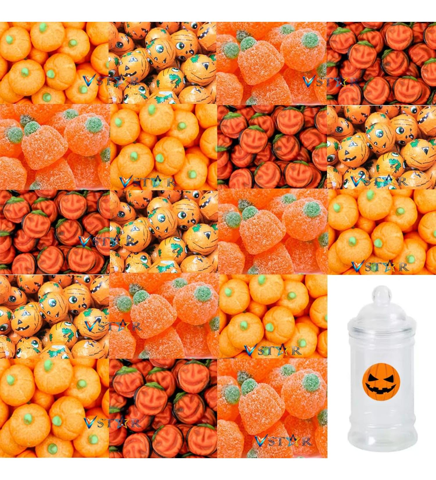Halloween Pumpkin Mallows Jelly Pumpkin Pumpkin Gummies Pumpkin Chocolate Balls Mixed Sweets with Pumpkin Sticker Jar (500g)