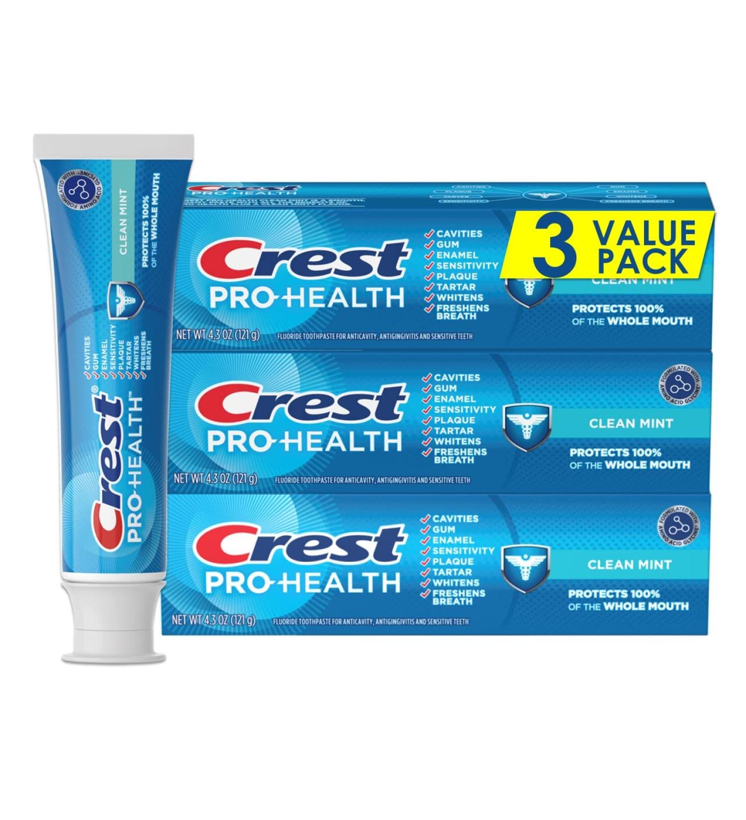 Crest Pro-Health Clean Mint Toothpaste Triple Pack, 4.3oz - New Formula - Buy Online on GoSupps.com