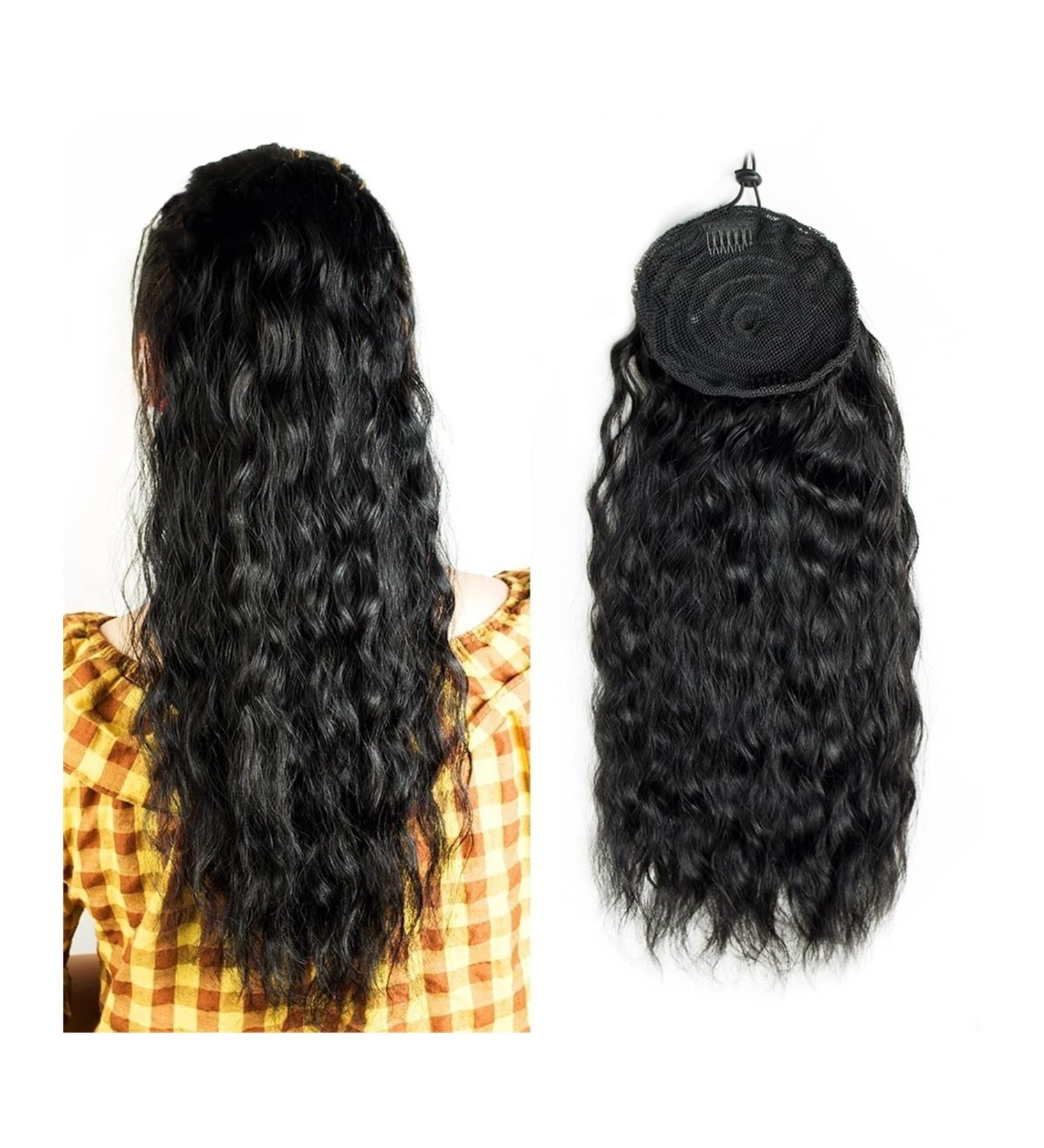 Hair Chignon Long Wavy Ponytail Extensions Brazilian Real Hair with Drawstring Hair Comb Curly Hair Bun Natural Wavy Black Hair Bun Messy Bun Hair Piece (Color : Drawstring Size : 22inch 150g) - Buy Online on GoSupps.com