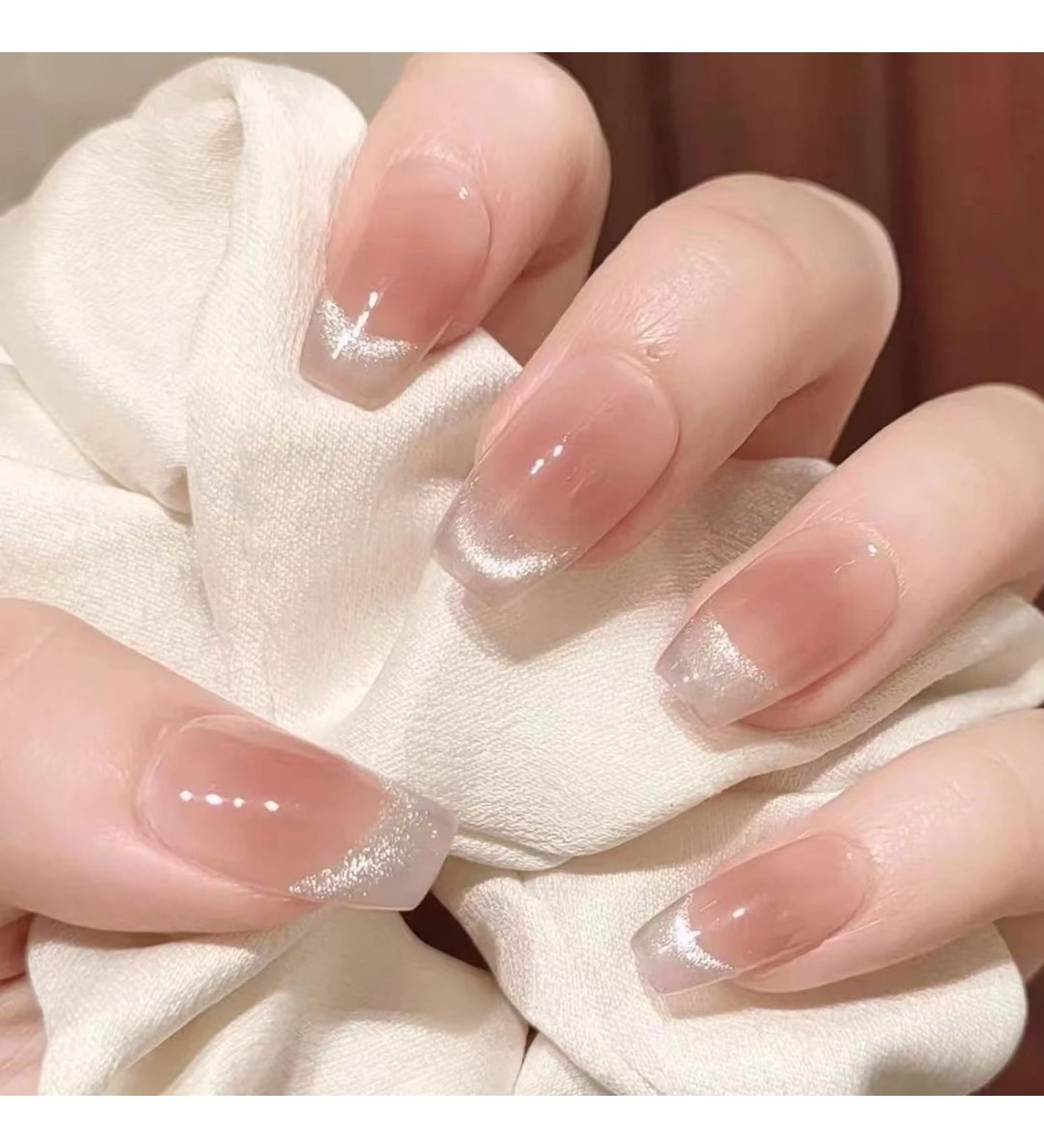 Mrcuvaryas Press on Nails - 24 Pink Cat Eye Shiny Fake Nails | Complete Soft Gel Tips for Women & Girls - Nail Art with Pink Sparkle - Buy Online on GoSupps.com