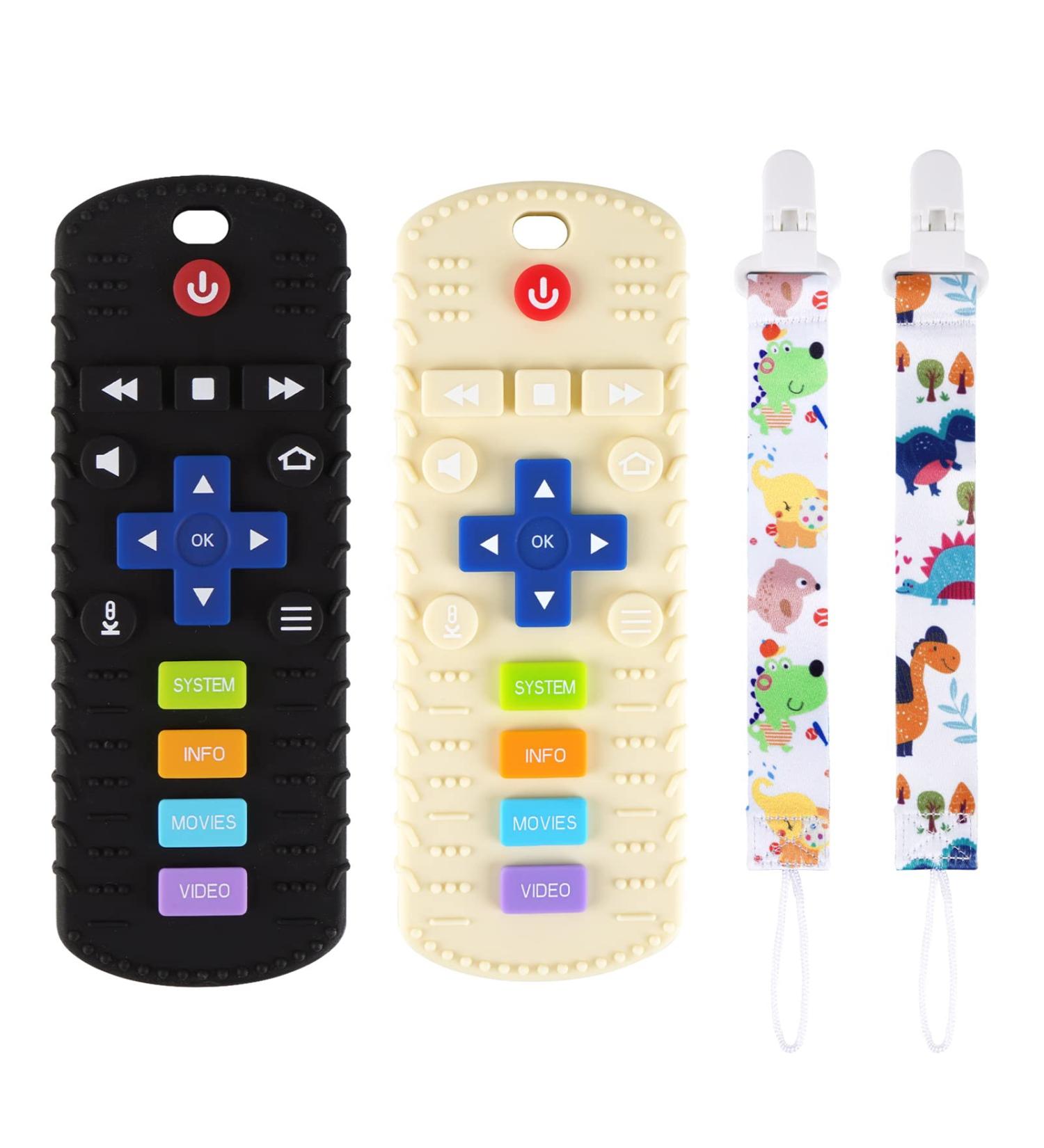 Silicone Remote Control Phone Teething Toys for Babies 6-18 Months - 2 Pack, Black Beige - Perfect Chew Toys for Teething Toddlers - Ideal Sensory Gift for Boys and Girls - Buy Online on GoSupps.com