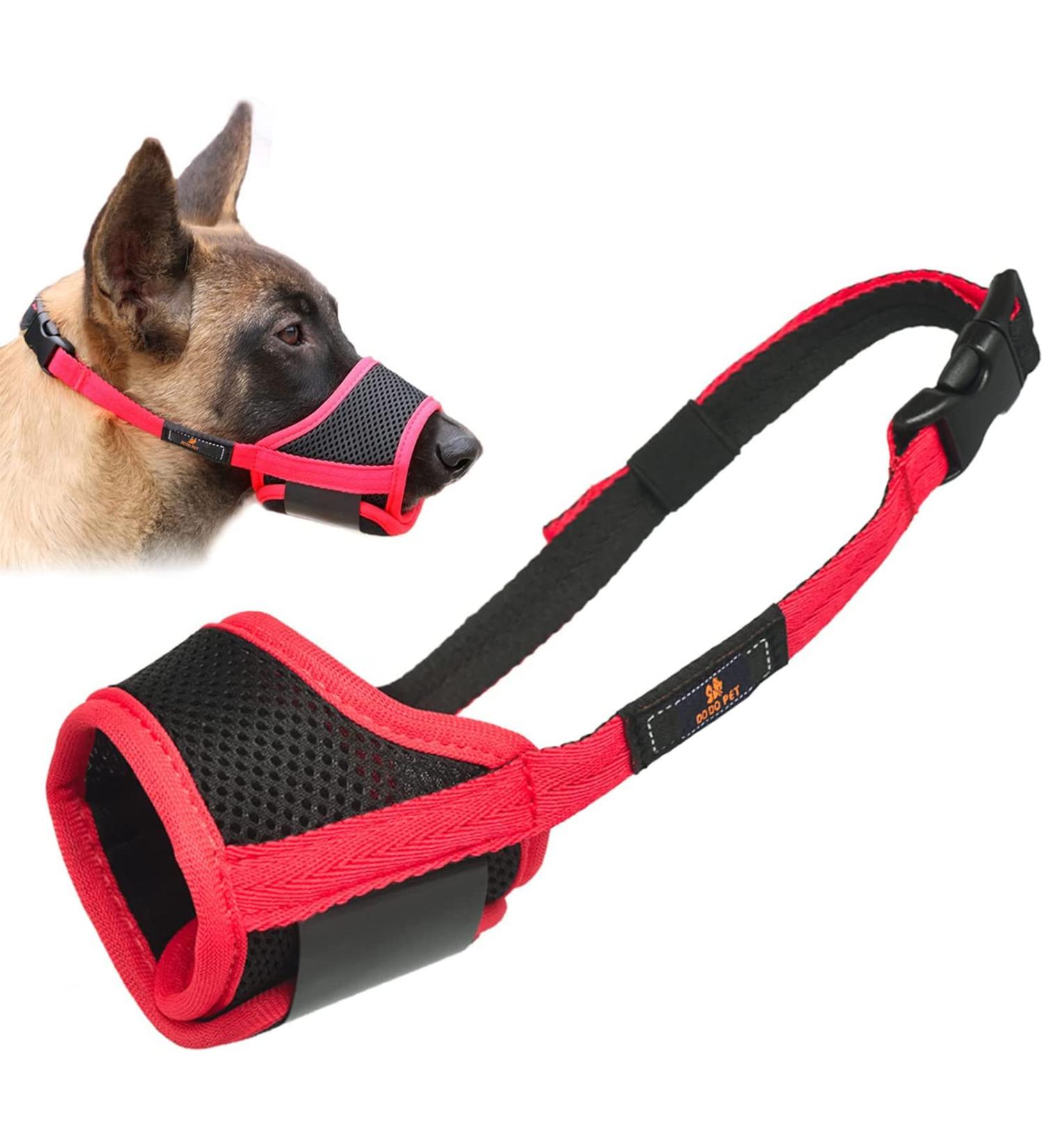 Adjustable Red Dog Muzzle - Safe & Breathable Mesh Velcro Fastener XL Size for Barking & Chewing Control - Buy Online on GoSupps.com