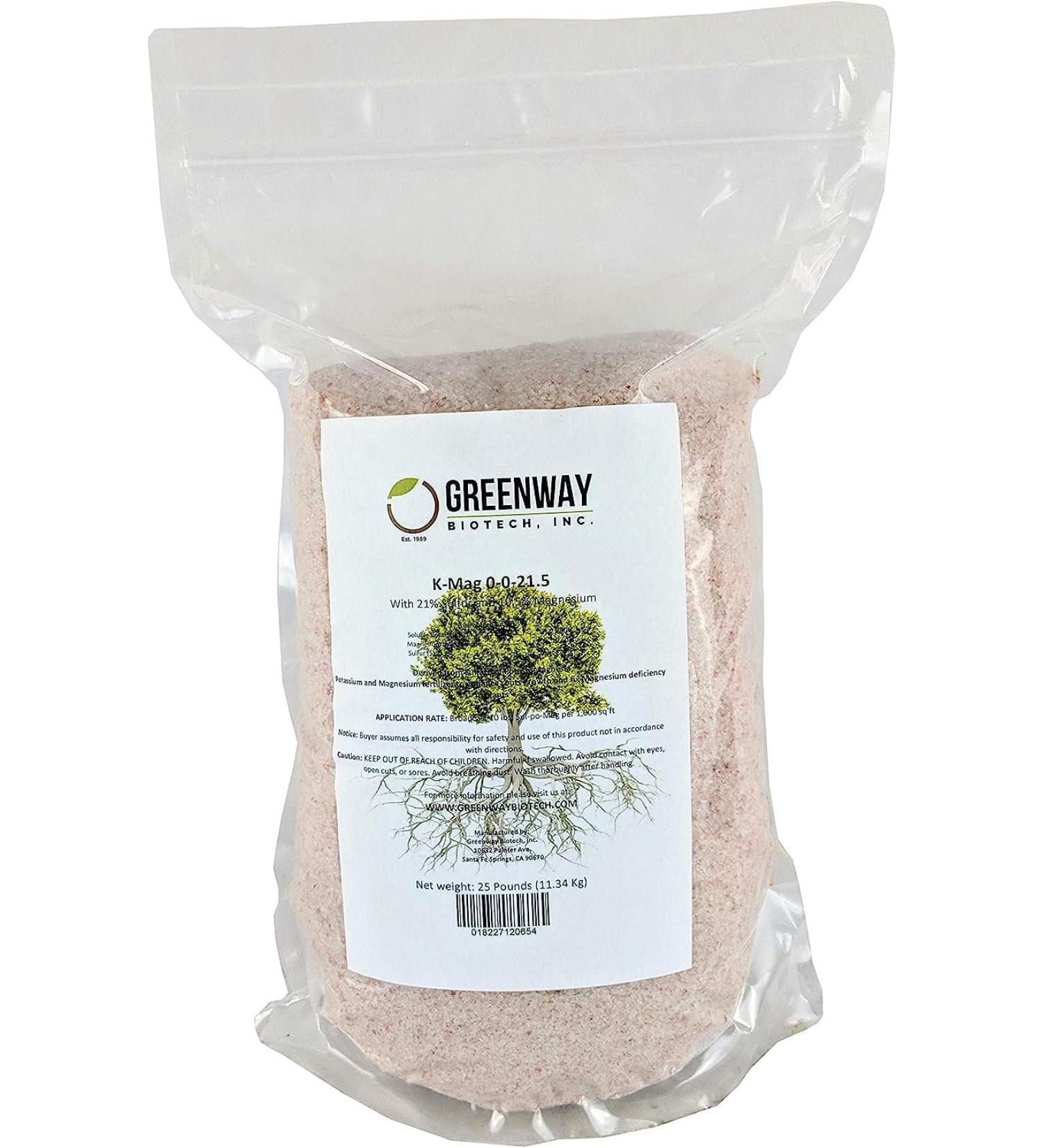 Greenway Biotech Inc. Sul-Po-Mag 0-0-21.5 Sulfate of Potash Magnesia (K-Mag) (2X 25 Pounds)