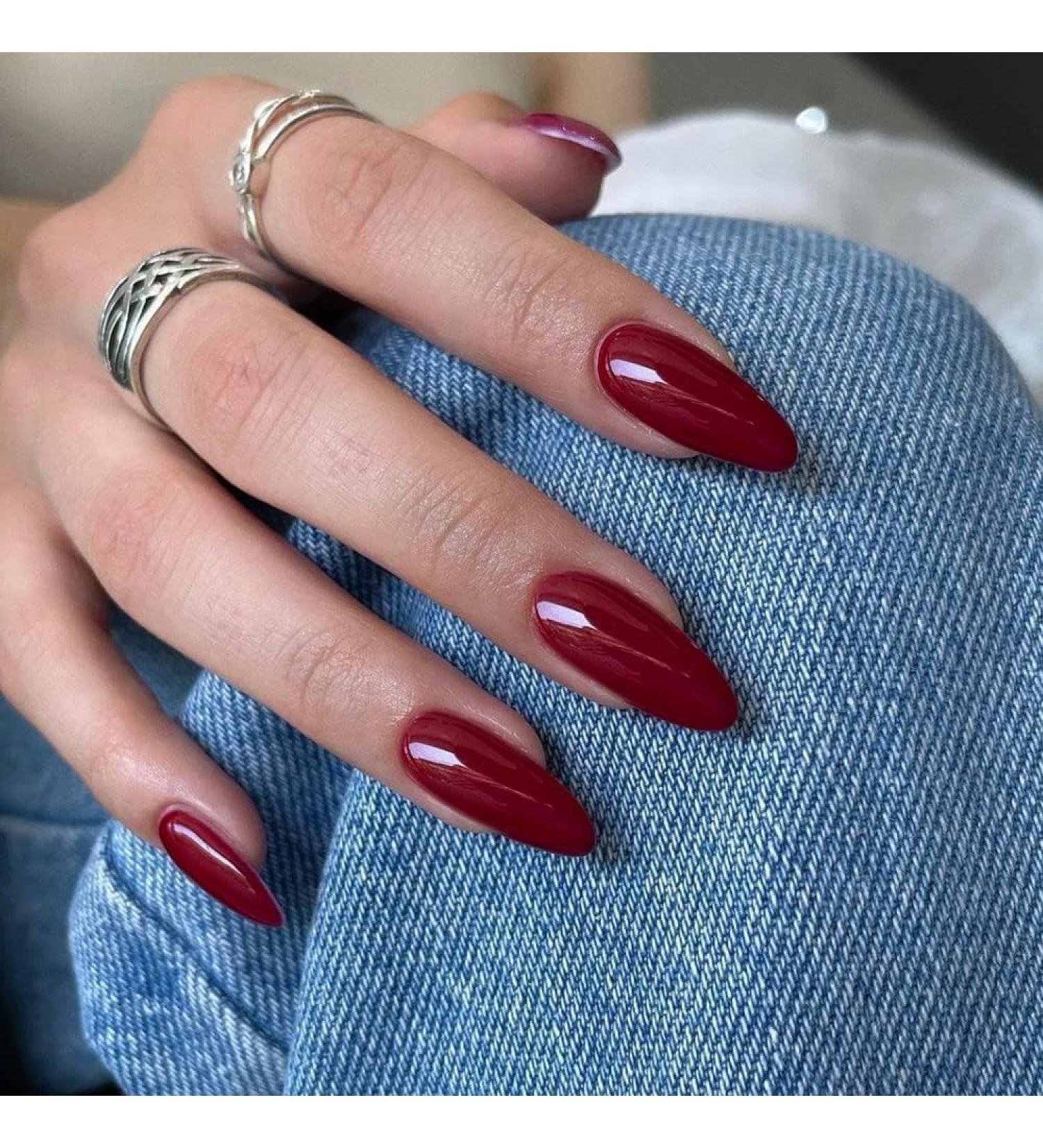 Wine Red Almond Shaped Press on Nails - 24pcs Xcreando Medium Length Fake Acrylic Glue on False Nails for Women and Girls - Buy Online on GoSupps.com