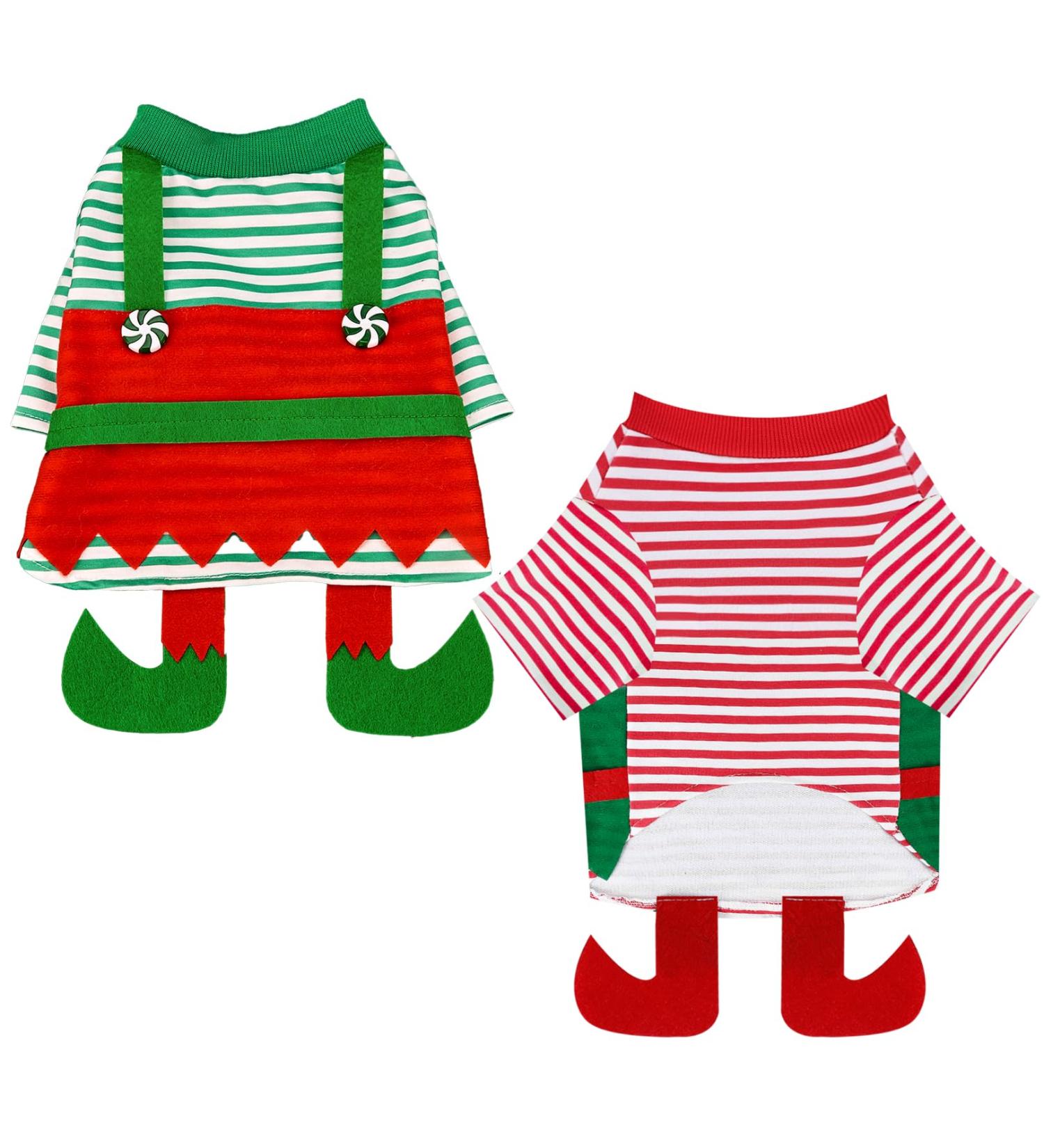 Buy 2Pcs Christmas Dog Eleven Costume | Funny Cosplay Holiday Outfit for Small Dogs | Puppy Xmas Shirt & Party Clothing (Green) - Buy Online on GoSupps.com