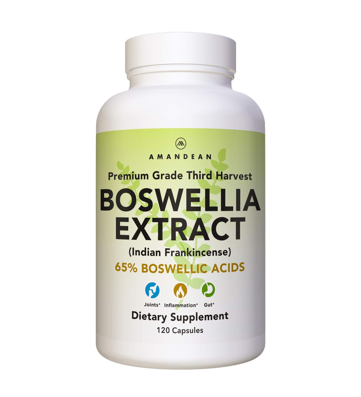 Amandean Boswellia Serrata Extract 500mg - 120 Veggie Capsules | Premium 65% Boswellic Acids with AKBA | Natural Ayurvedic Supplement for Inflammation & Joint Pain - Buy Online on GoSupps.com