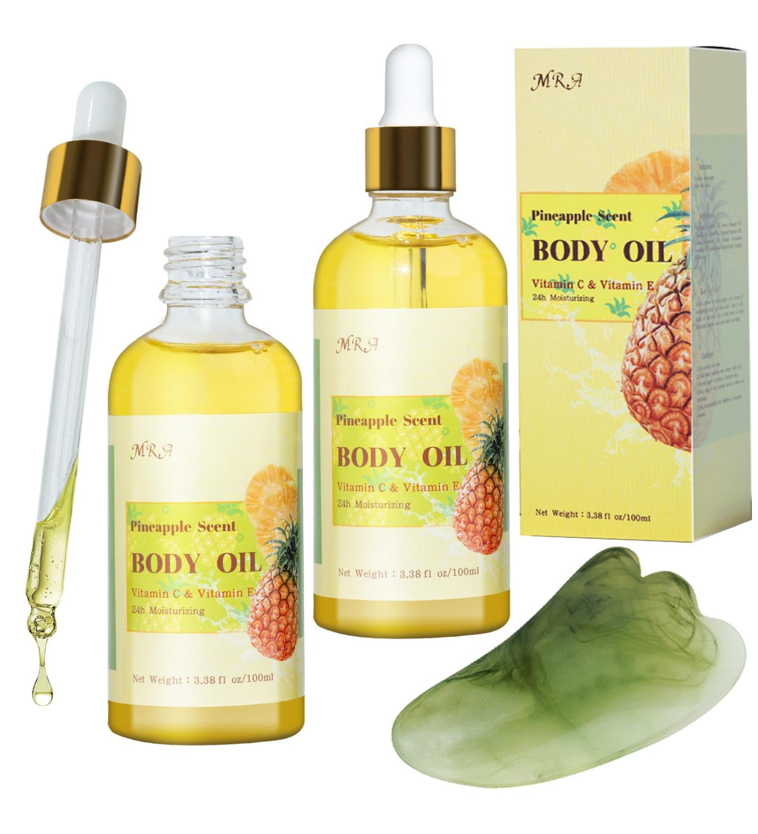 MR.A Pineapple Juice Scented Body Oil - 2 Pack | Vitamin E & Jojoba Oil for Hydration | Perfect After Shower & Massage Oil with Guasha Tool - Buy Online on GoSupps.com