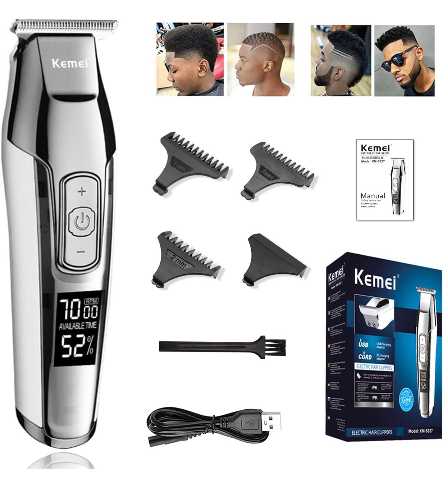 KEMEI Men's LCD Baldheaded Hair Clipper - Professional Electric Trimmer with LCD Display - Rechargeable and Cordless - USB Rechargeable - Buy Online on GoSupps.com