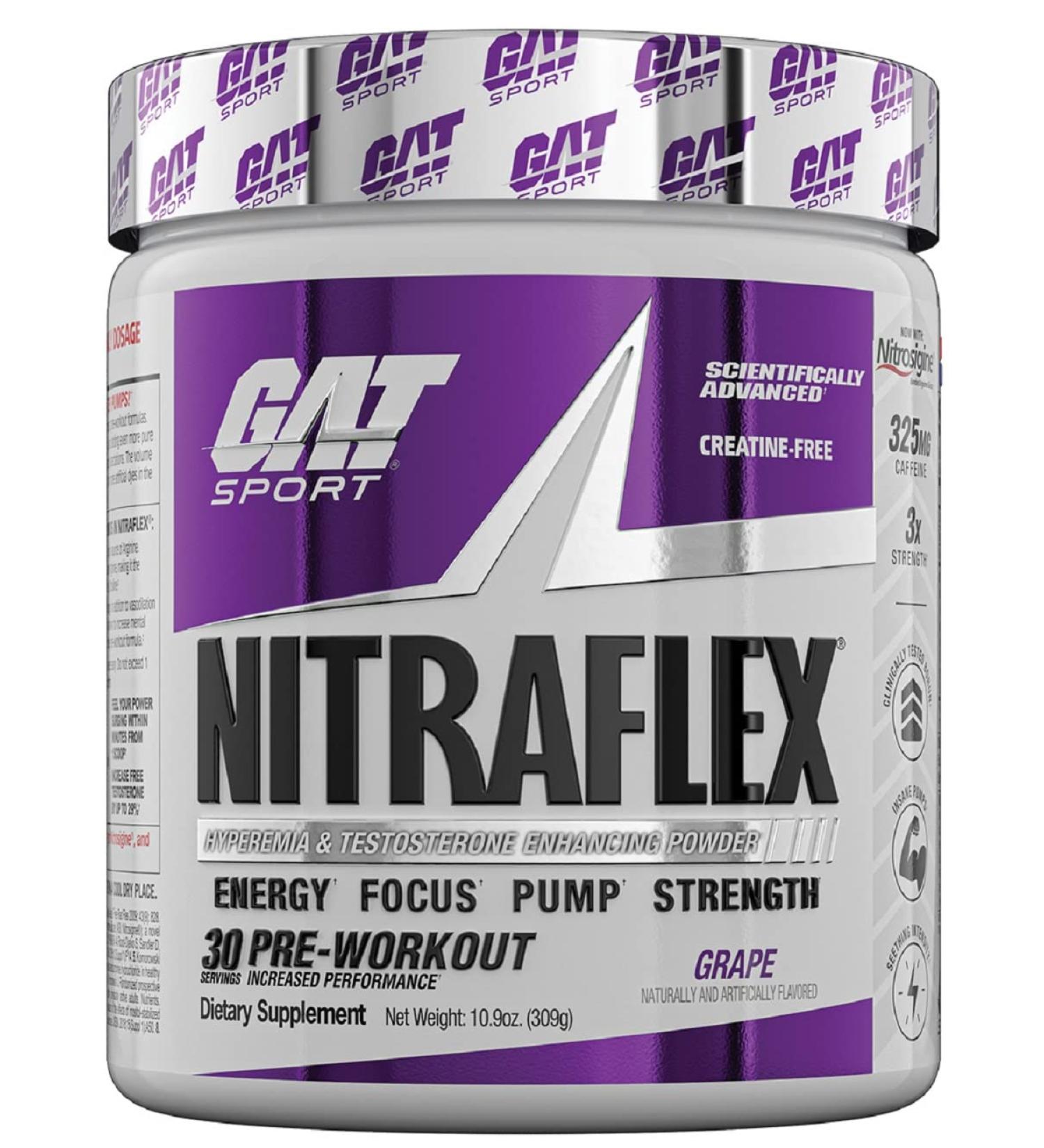 GAT Sport Nitraflex Advanced Pre-Workout Powder - Grape Flavor | Boost Energy, Strength & Performance | Creatine-Free | 30 Servings - Buy Online on GoSupps.com