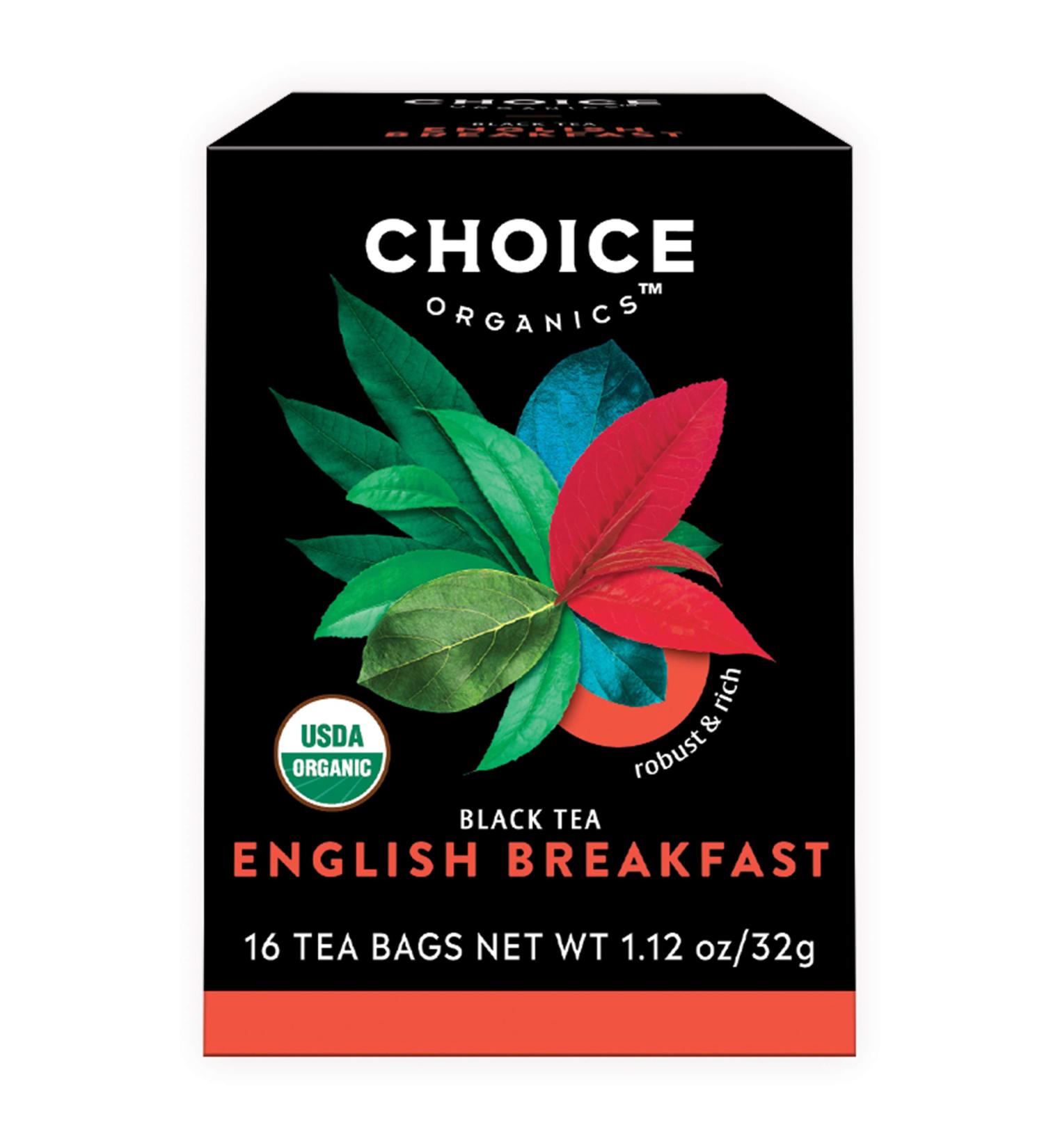 Choice Organics Organic English Breakfast Tea - Fair Trade - Compostable - 16 Black Tea Bags (Pack of 1) - Buy Online on GoSupps.com