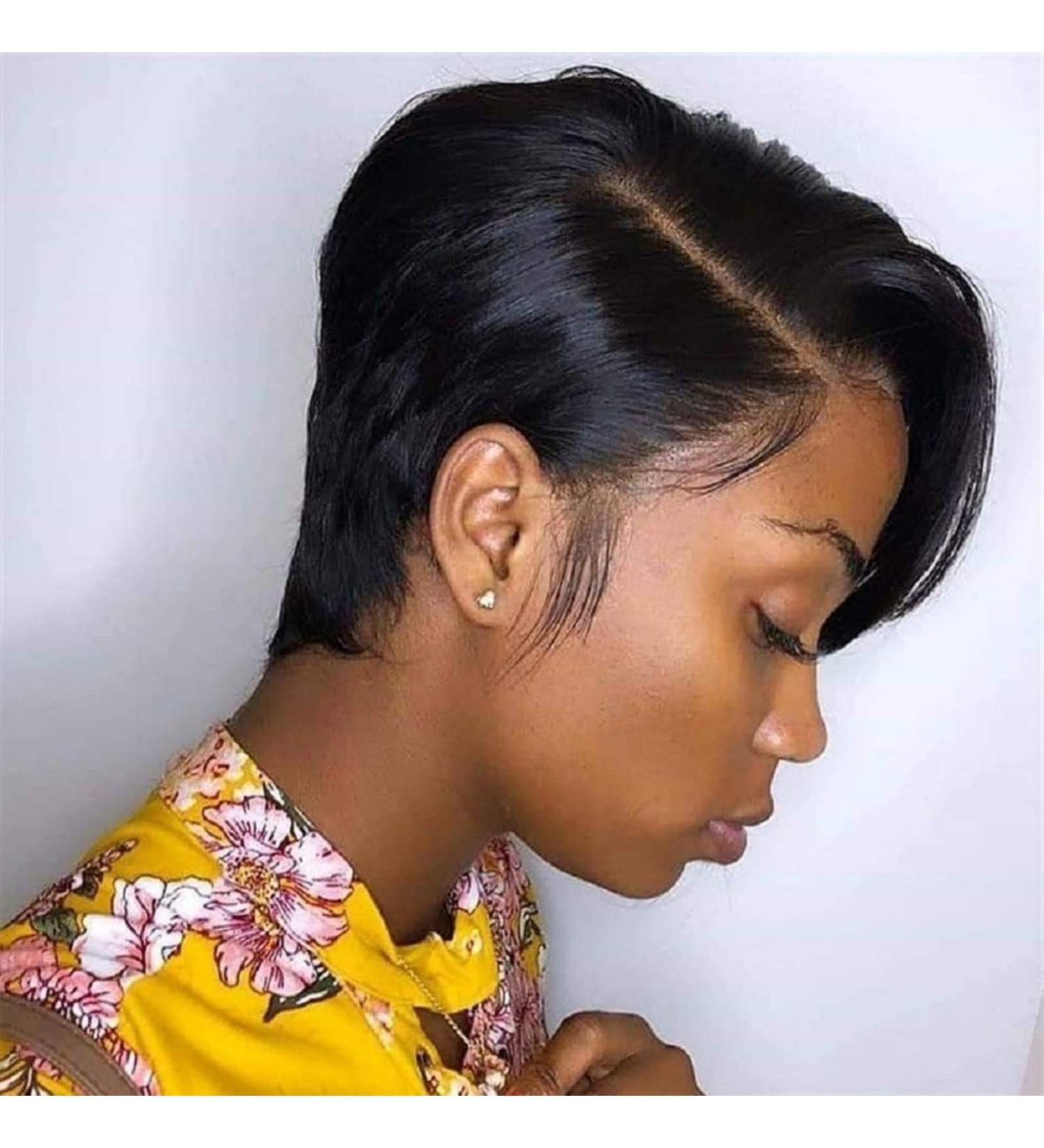 AFOLA Pixie Cut Human Hair Wig for Black Women - Bob Lace Front T Part Wig 6 Inch Straight Pixie - Glueless and Natural Looking - Buy Online on GoSupps.com