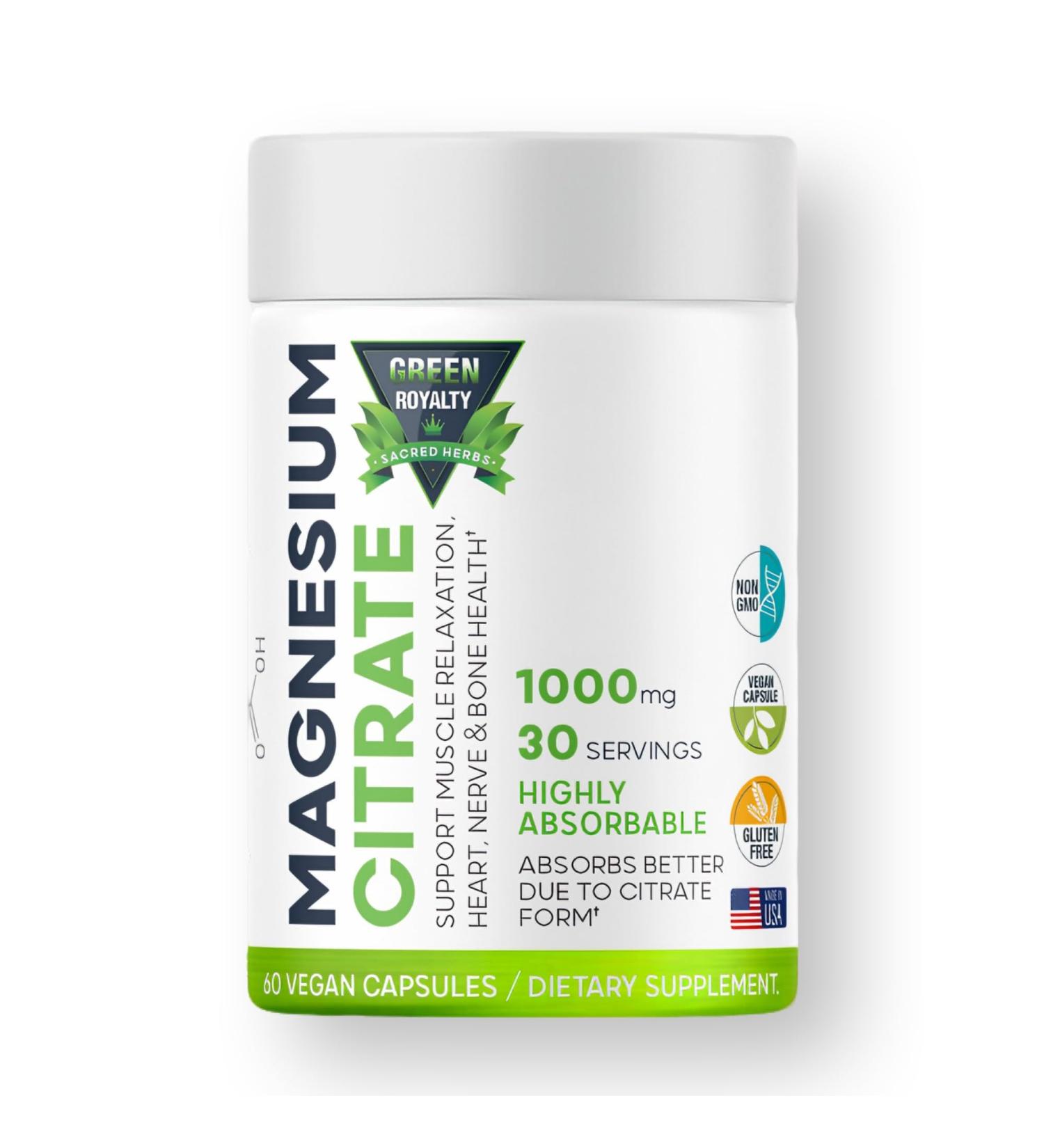 Magnesium Citrate 60 Vegan Capsules 1000mg - Premium Quality- Max Absorption Magnesium Powder Capsules Highly Absorbable Citrate Complex Gluten Free Non-GMO - Made in USA - Dietary Supplement. - Buy Online on GoSupps.com