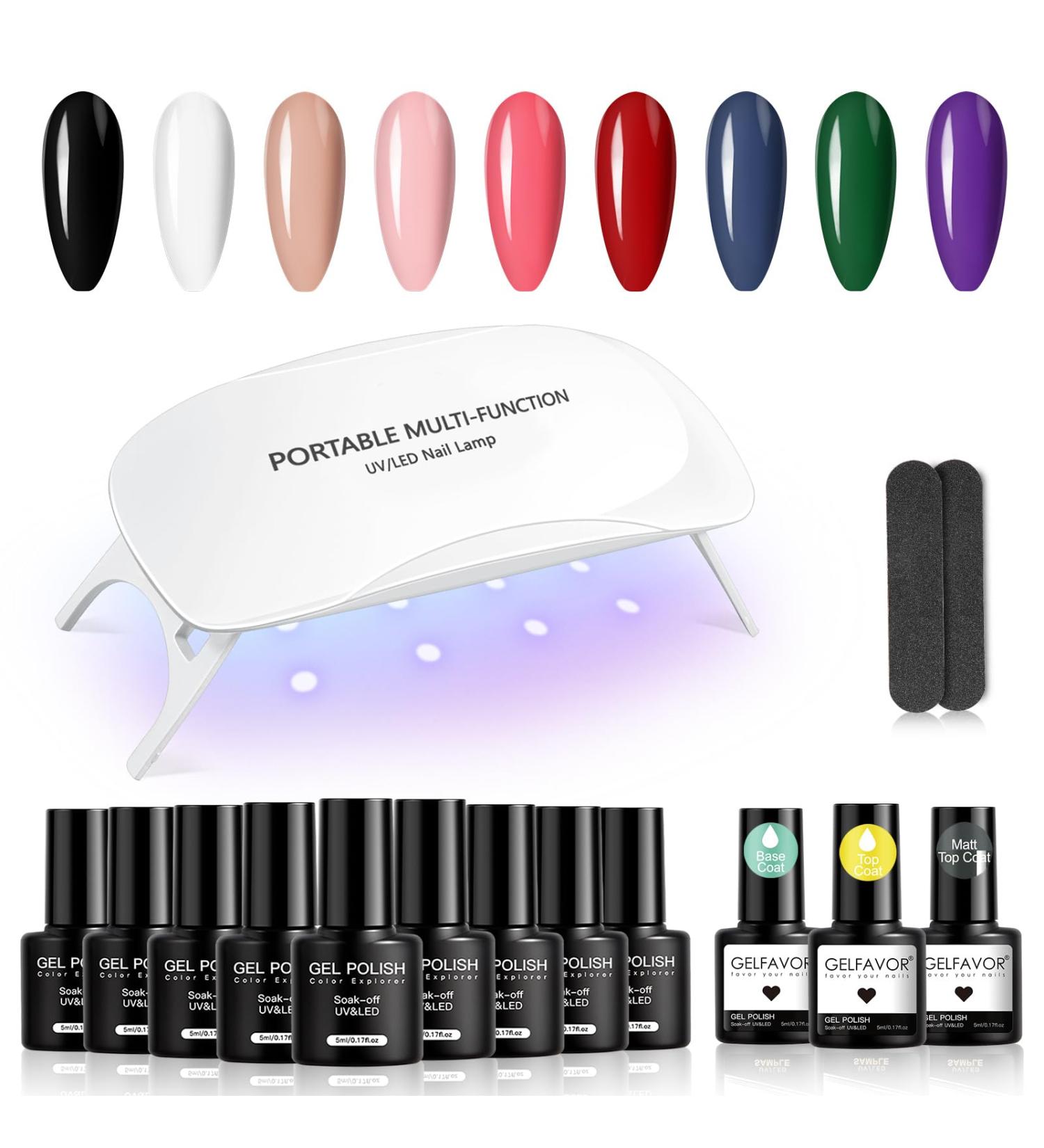 Gelfavor 14 PCS Gel Nail Polish Kit Classic White & Black with Mini UV Light Base & Top Coat Soak Off DIY Gel Kit for All Seasons | 14SET-001-Mini - Buy Online on GoSupps.com