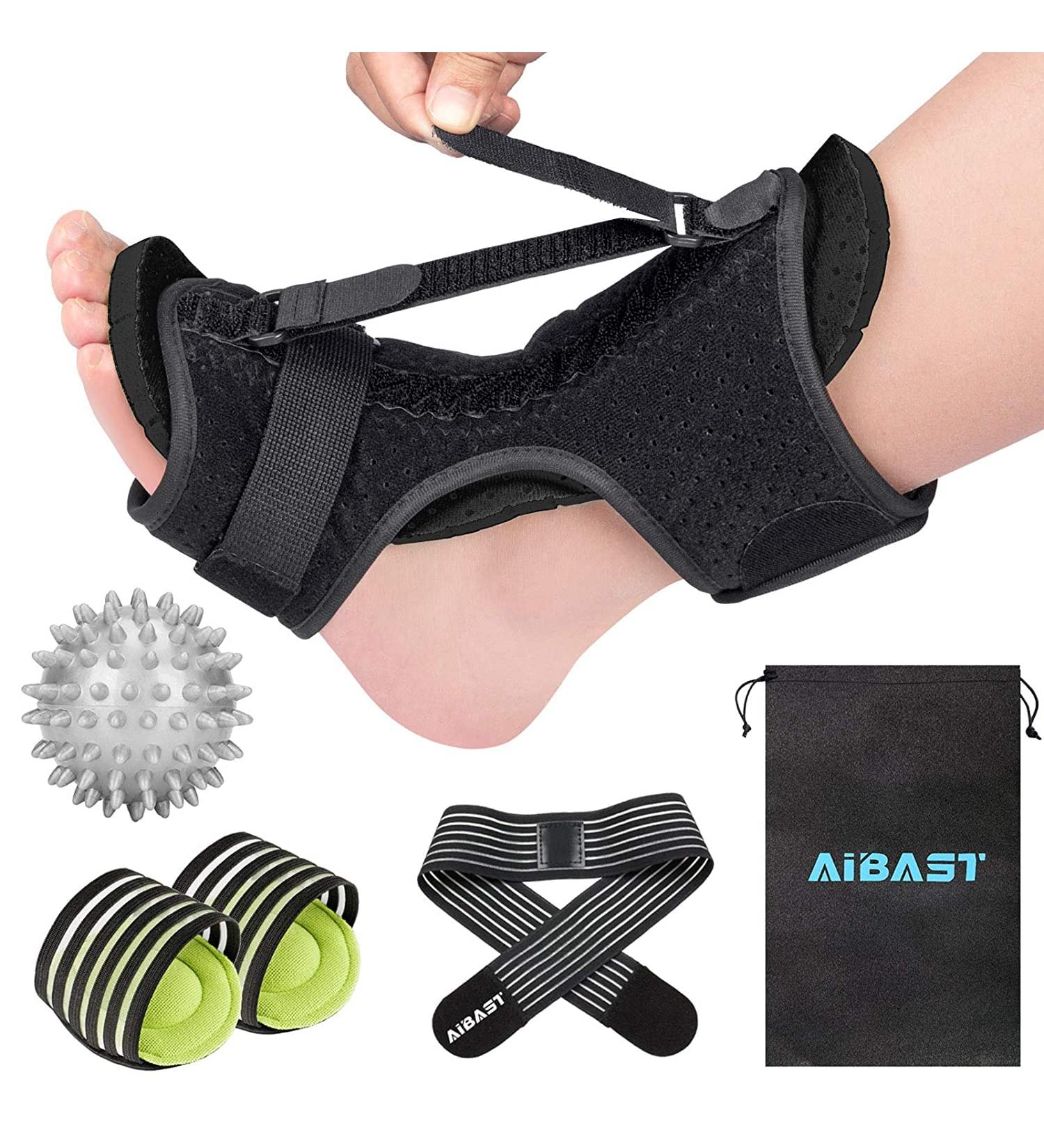 AiBast 2021 Upgraded Black Night Splint for Plantar Fasciitis - Adjustable Ankle Brace for Arch & Achilles Tendonitis Support - Men & Women - Buy Online on GoSupps.com