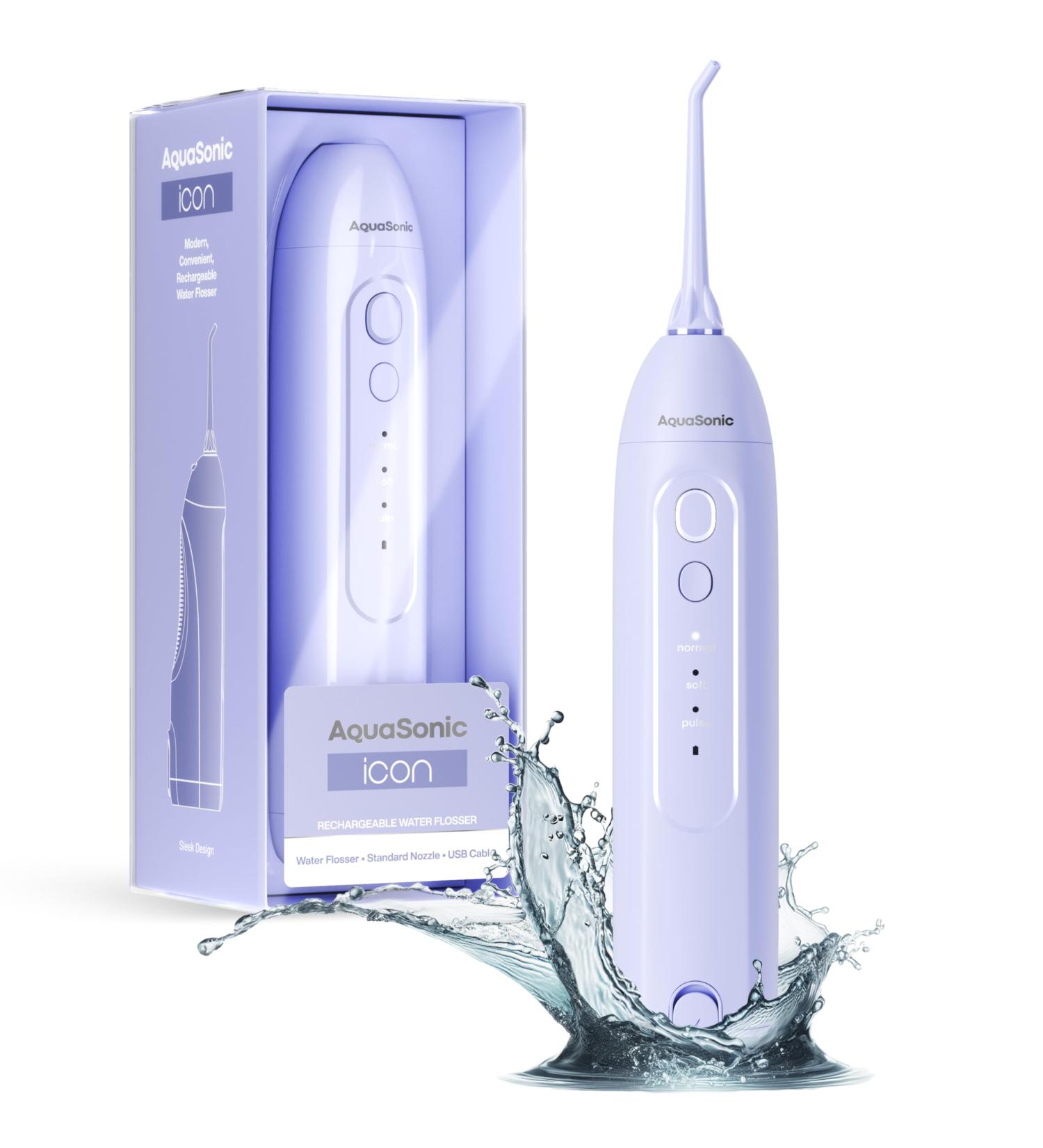AquaSonic Icon Water Flosser - Cordless Rechargeable Oral Irrigator for Teeth | Waterproof Portable Dental Cleaning | Ideal for Braces & Travel - Lilac - Buy Online on GoSupps.com