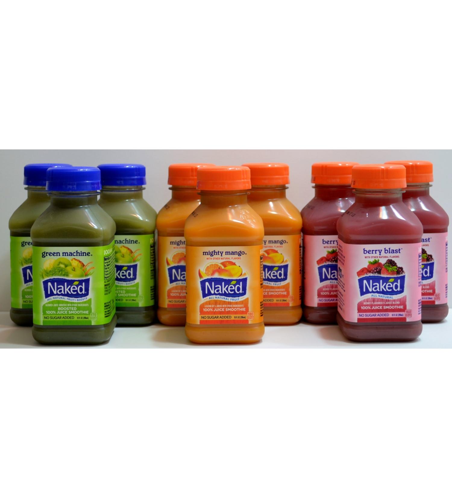 Naked Variety Pack Juice Smoothie 3 Mighty Mango, 3 Green Machine, 3 Berry Blast Total 9 Bottles (10 FL OZ per Bottle)