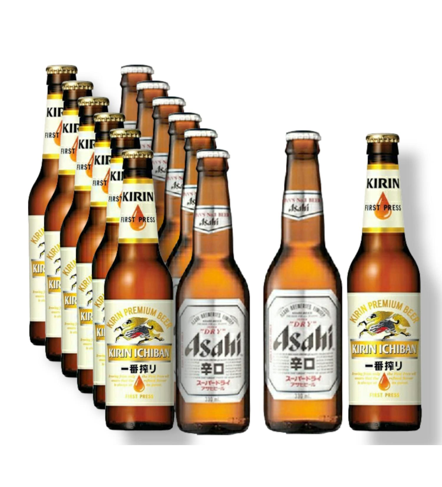 Japan Mix Package - 6 bottles each of Asahi Super Dry & 6 bottles of Kirin Ichiban Beer