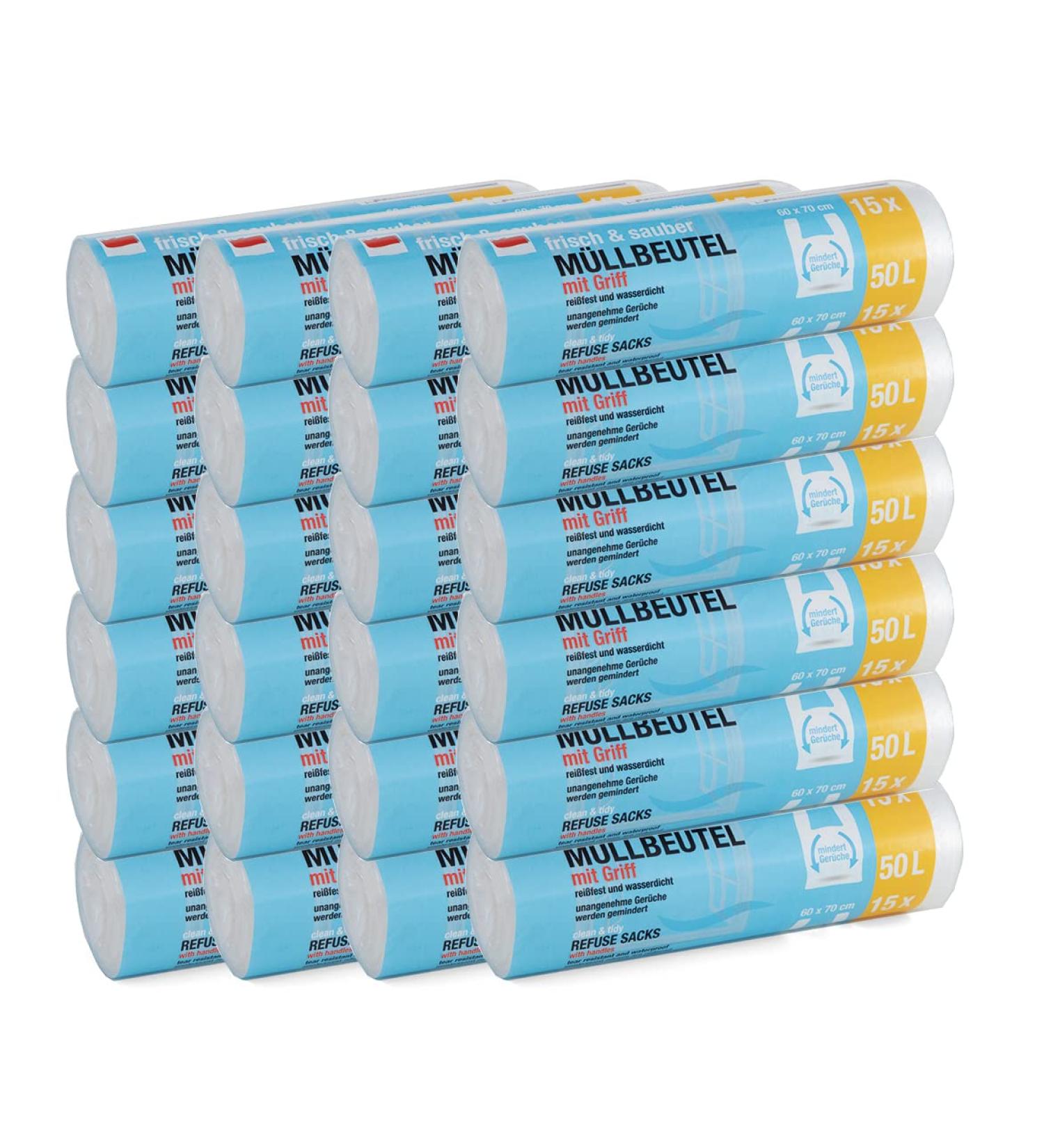 360 Premium Garbage Bags - 50L Tear-Resistant & Waterproof - 24 Pack with Stretcher Handles | International Shipping - Buy Online on GoSupps.com